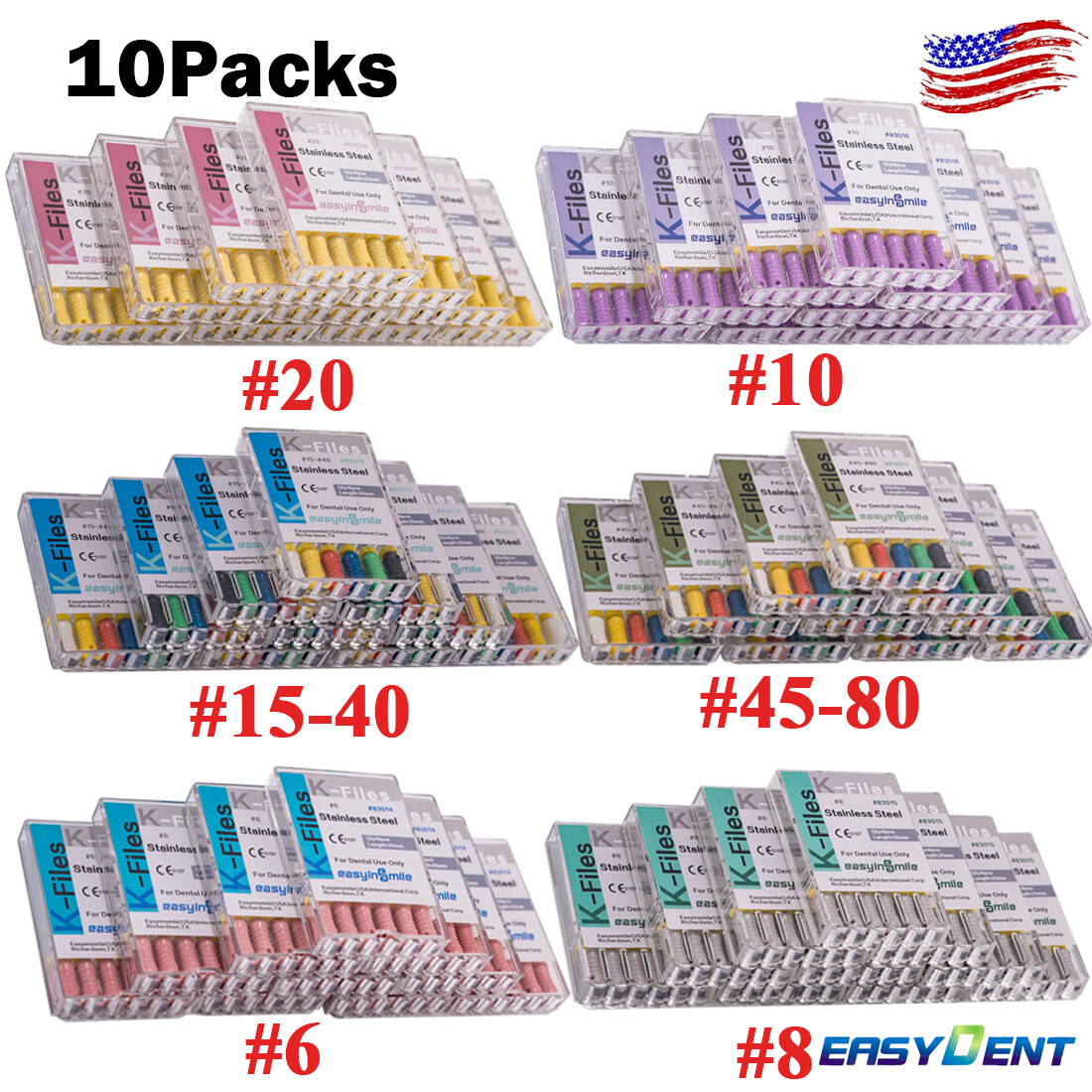 60pc Dental Endo K-files Root Canal File 25mm Hand Files Stainless Steel #6#8#10