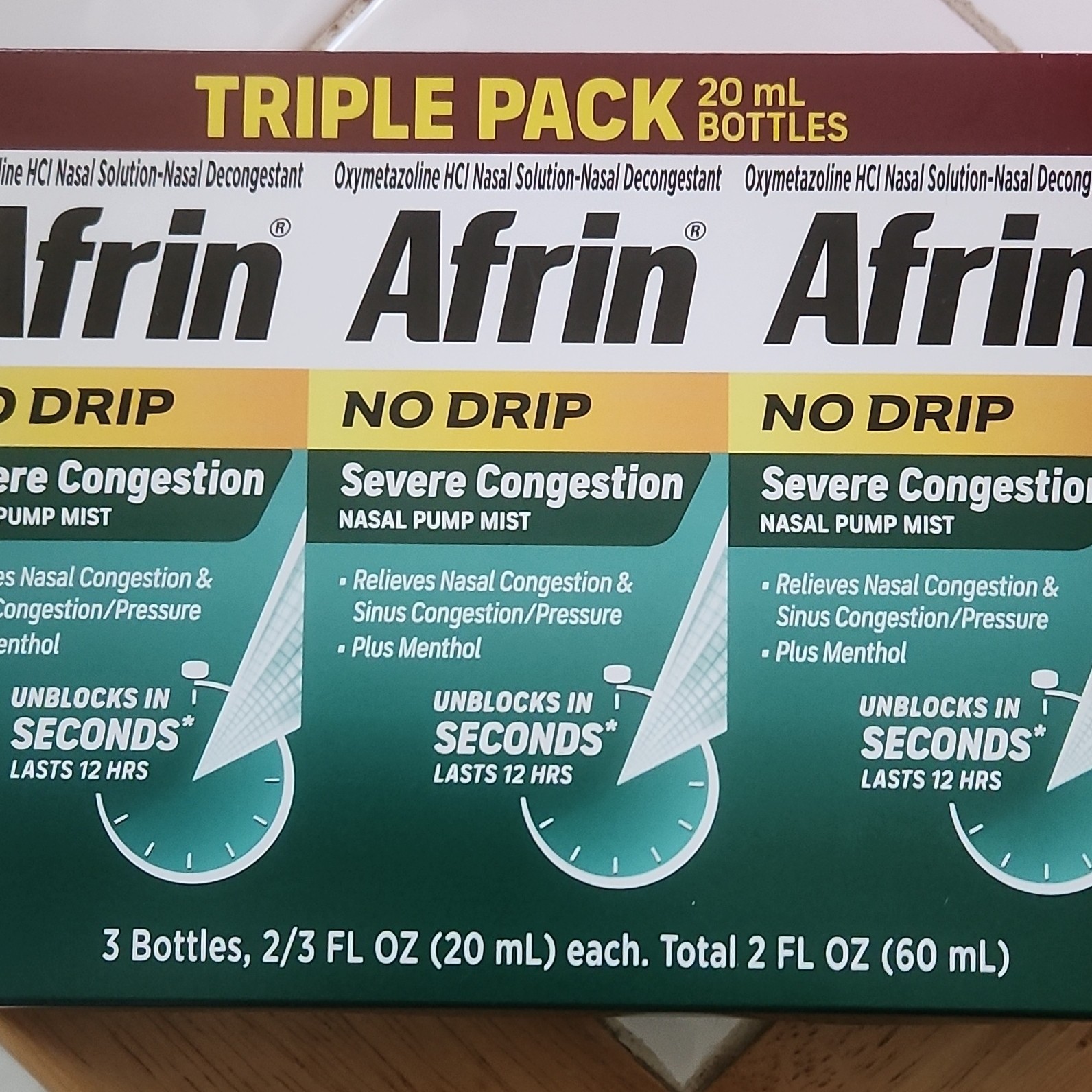 3 in a pack Afrin No Drip Severe Congestion Nasal Spray Triple Pack 20 mL