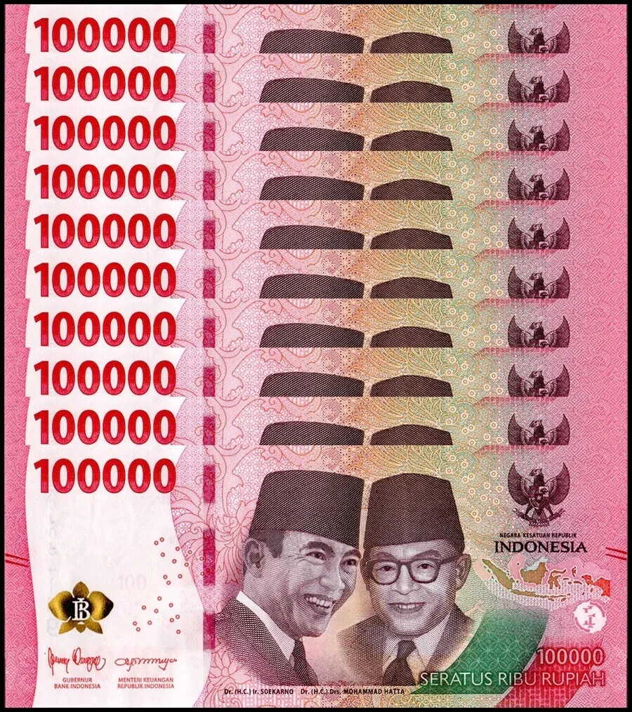 ONE MILLION INDONESIA RUPIAH - 10 x 100,000 IDR Banknotes - AUTHENTIC 2022 Notes