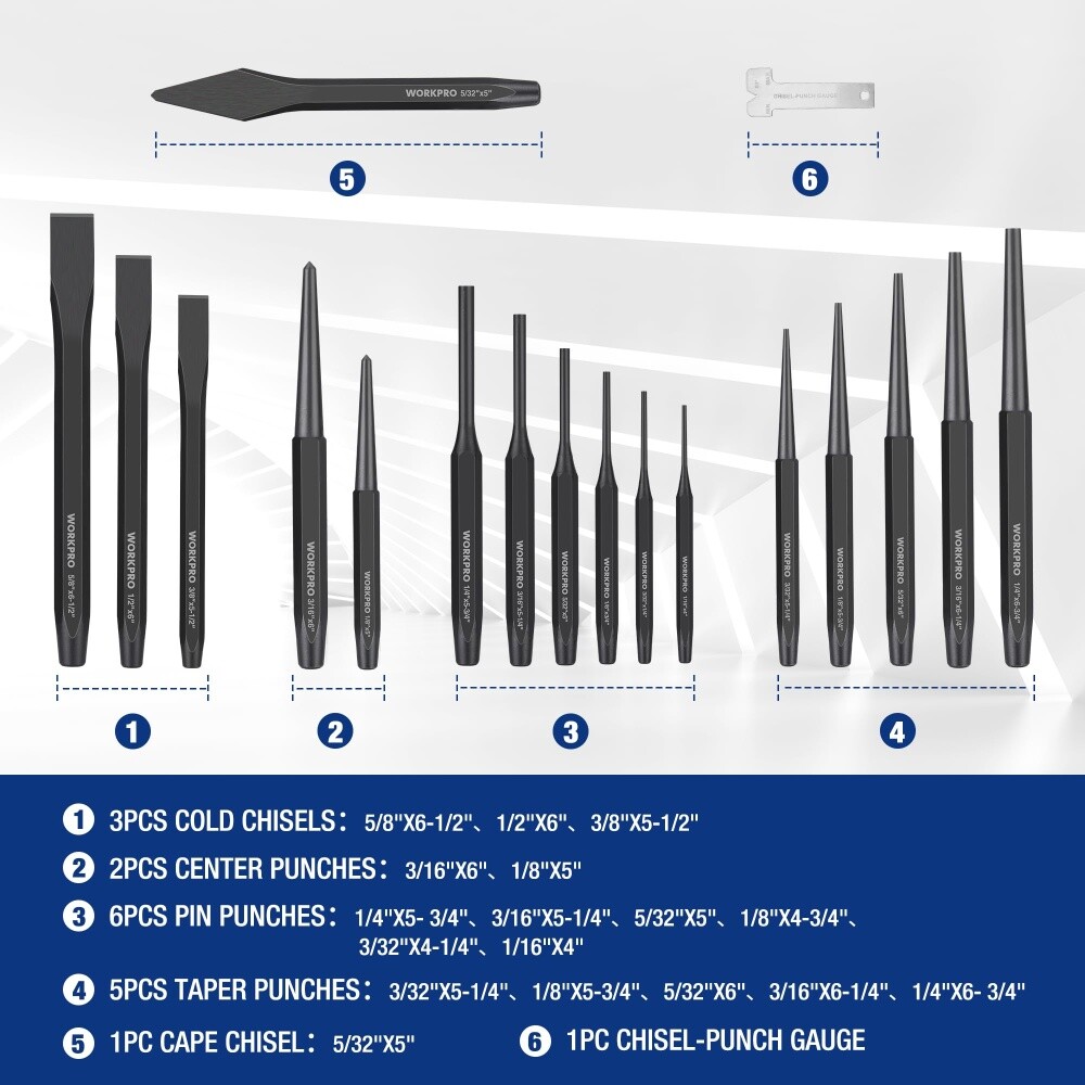 WORKPRO 30-Piece Heavy Duty Punch and Chisel Set, New Tool Kit