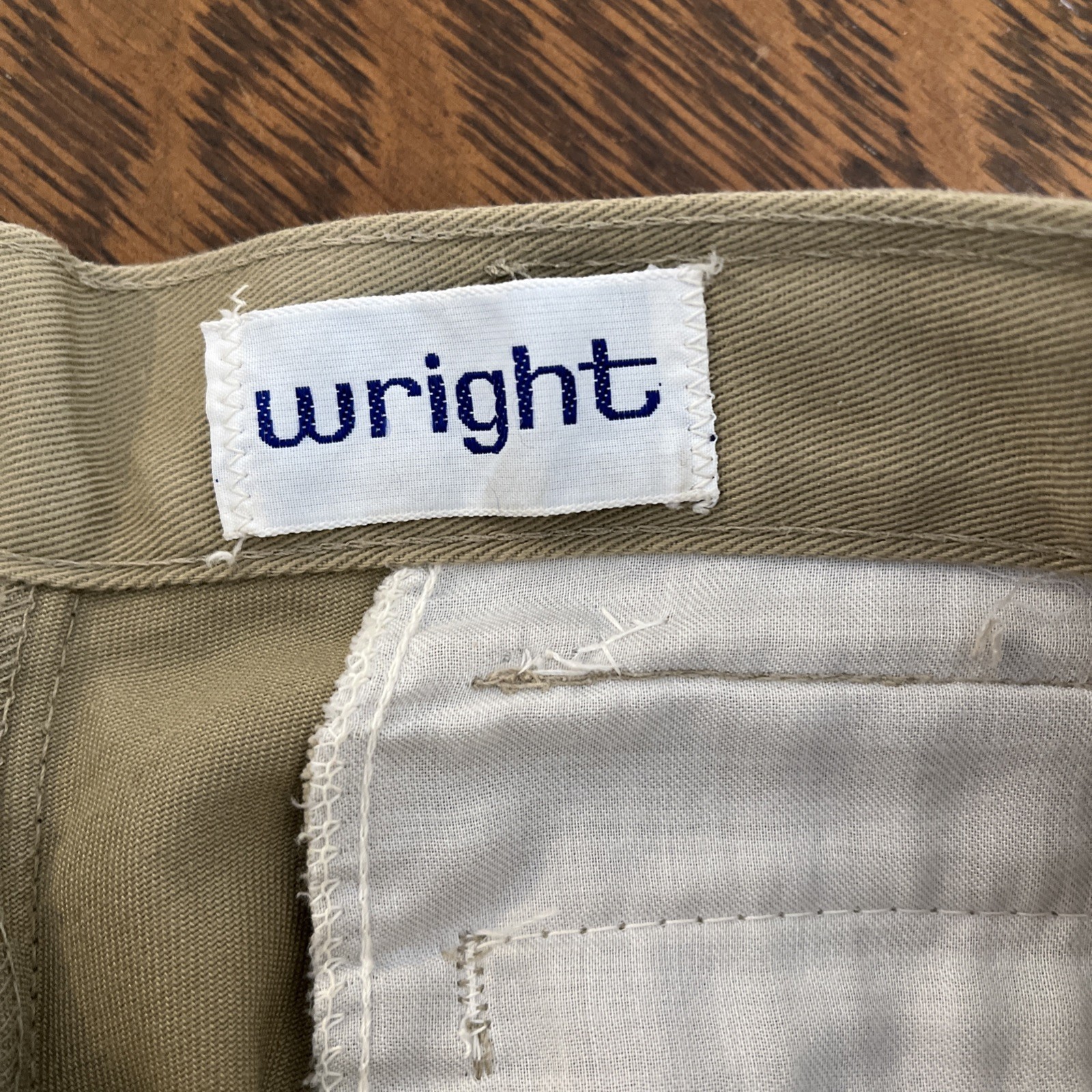 Vintage 70s Mens Bell Bottom Flare Pants Tan Cotton Waist 30 Inseam 31 Wright