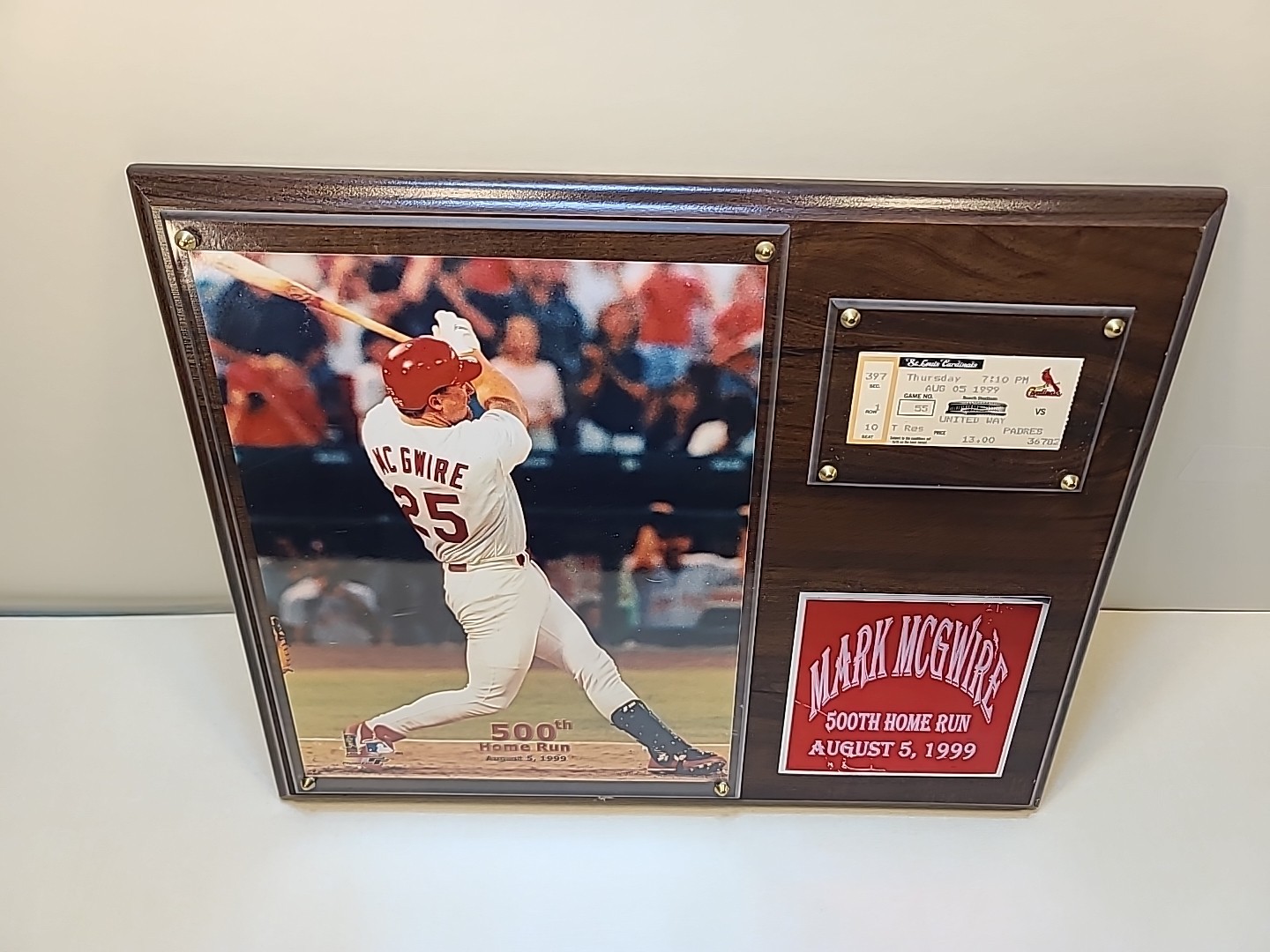 Mark McGwire 500th Home Run Display Plaque – Vintage MLB Collectible