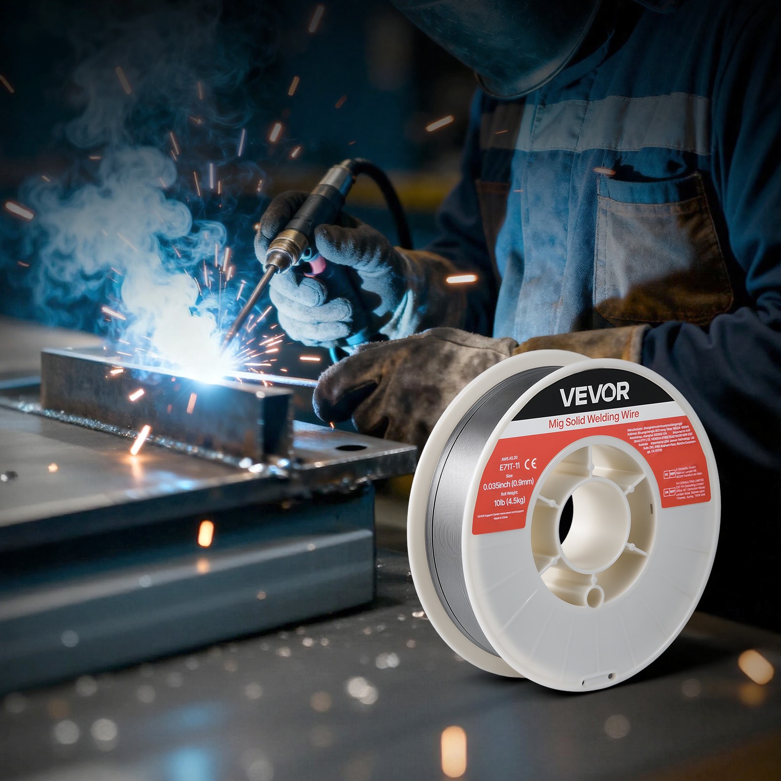 VEVOR Flux Core MIG Welding Wire E71T-11 0.035" 10LB Gasless Mild Steel MIG Wire