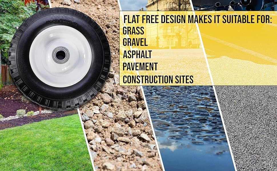 MaxxHaul 12" Flat Free Wheel Replacement Solid Tire Wheelbarrow 330 lb 51067