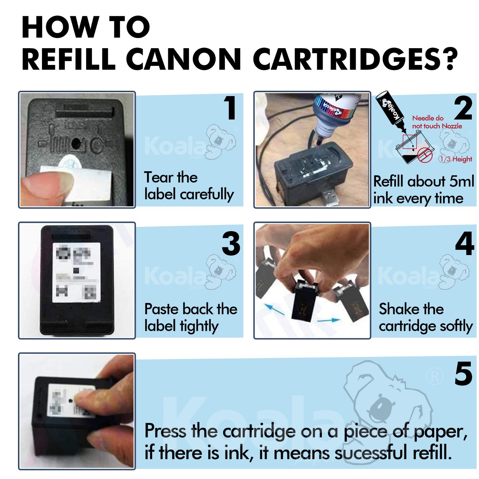 200ML Koala Black Ink Refill Kit for Canon PG-275 PG-275XL TR4720 TS3520 TS3522