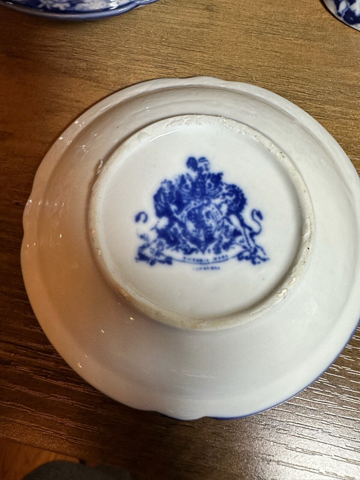 Victoria Ware Stoneware Small Tea Cups Saucers Sugar Creamer Cobalt Flue Floral