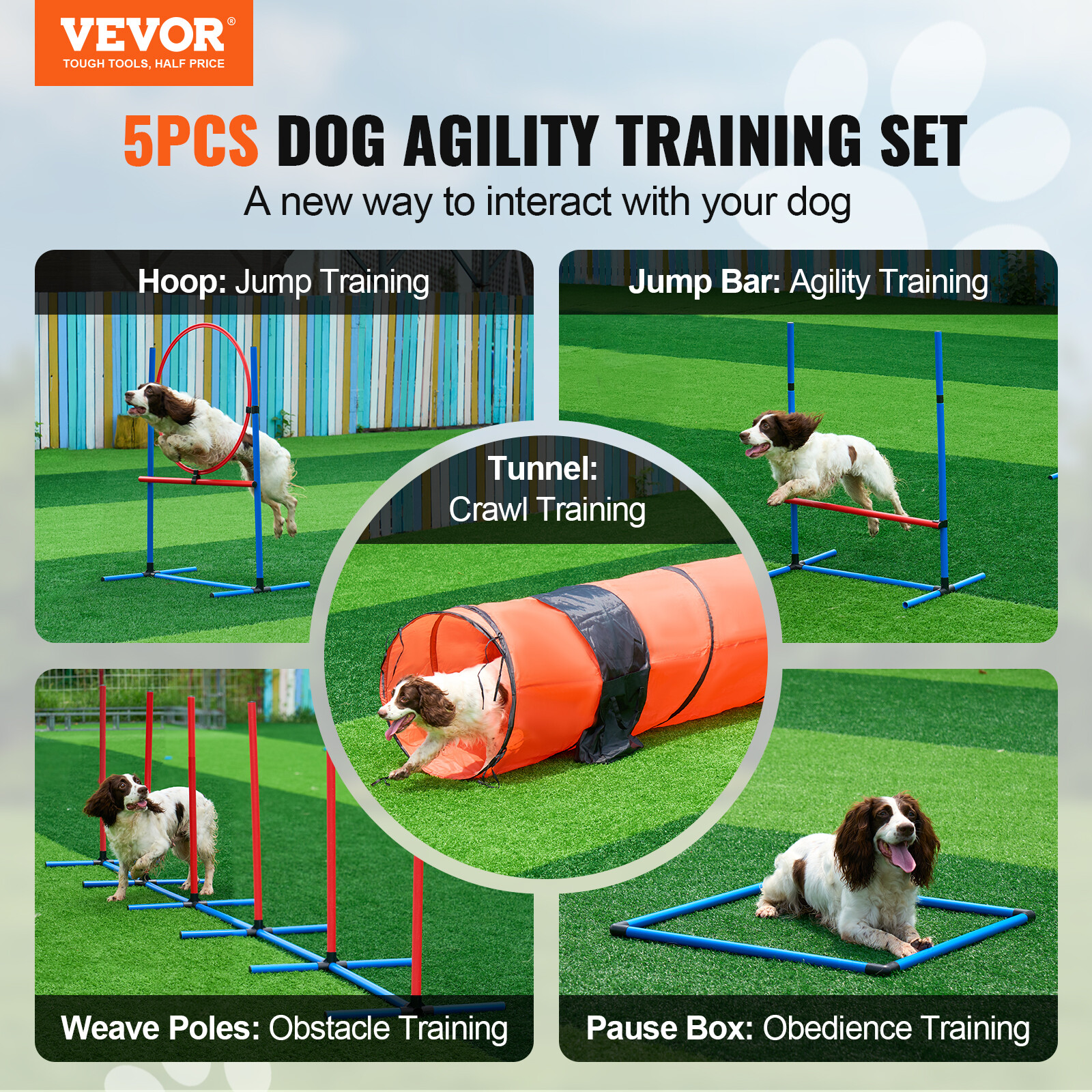 VEVOR Dog Agility Training Kit Pet Obstacle Course Equipment Backyard 5 PCS Set