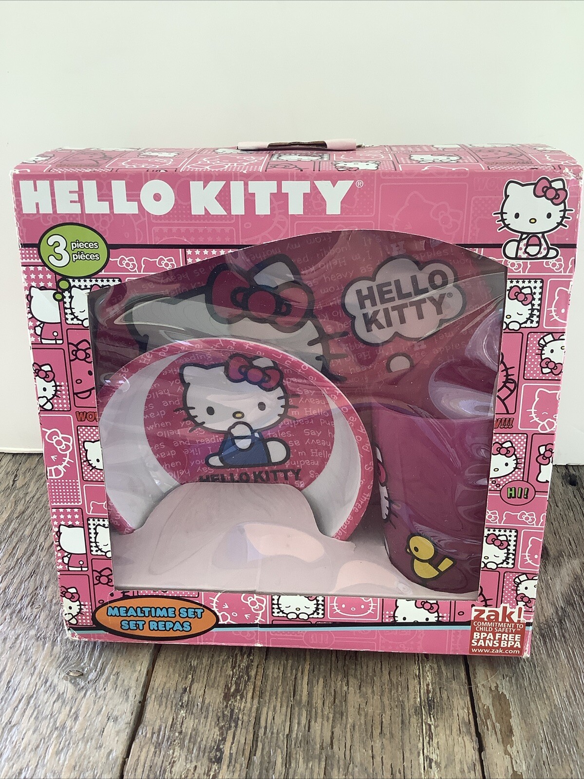 New Zaki Child's Hello Kitty Dinner Mealtime Set Includes Plate Cup & Bowl NEW!