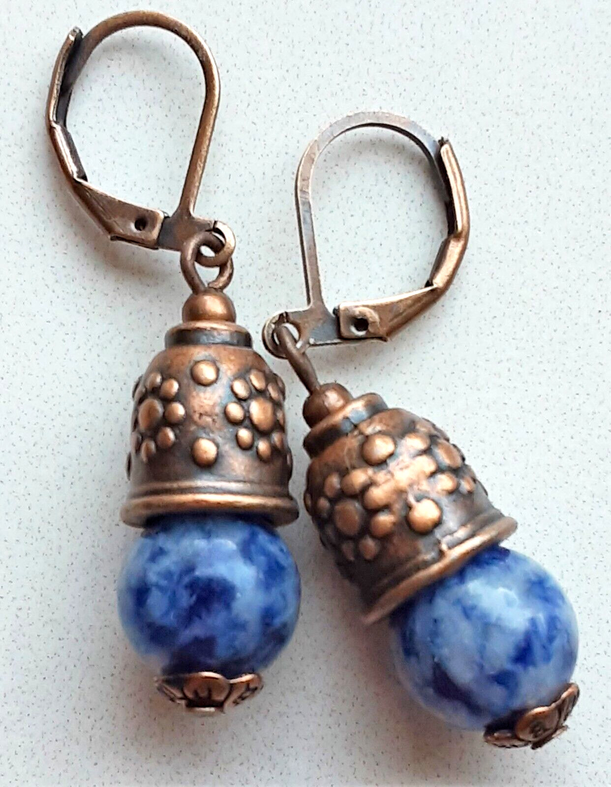 SODALITE Lantern shape drop earring COPPER LEVERBACK handcrafted XGE