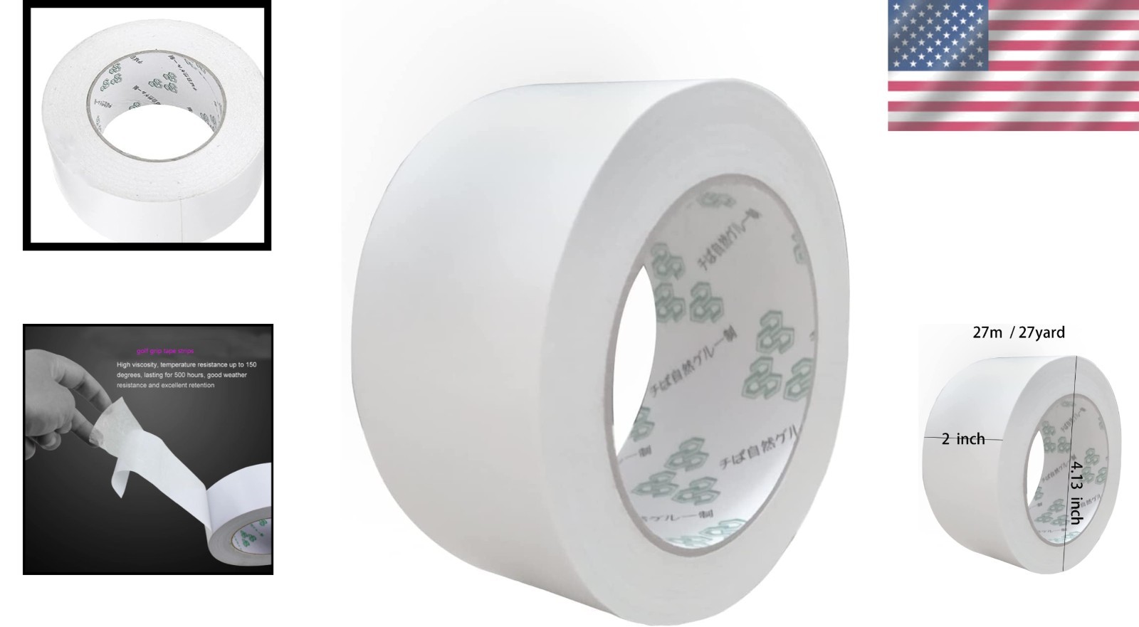 Double Sided Golf Grip Tape Roll for Clubs Wood Easy to Peel &Cut 2inch X27yards