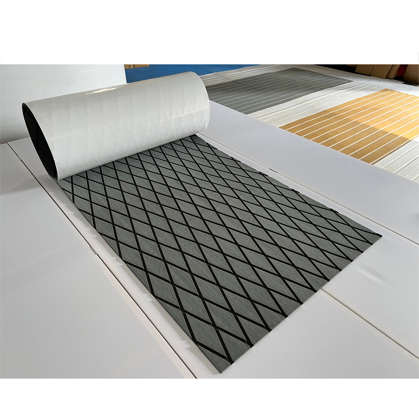 EVA Foam Boat Flooring Nonskid Marine Sea Decking Carpet , Dark Gray Diamond Mat