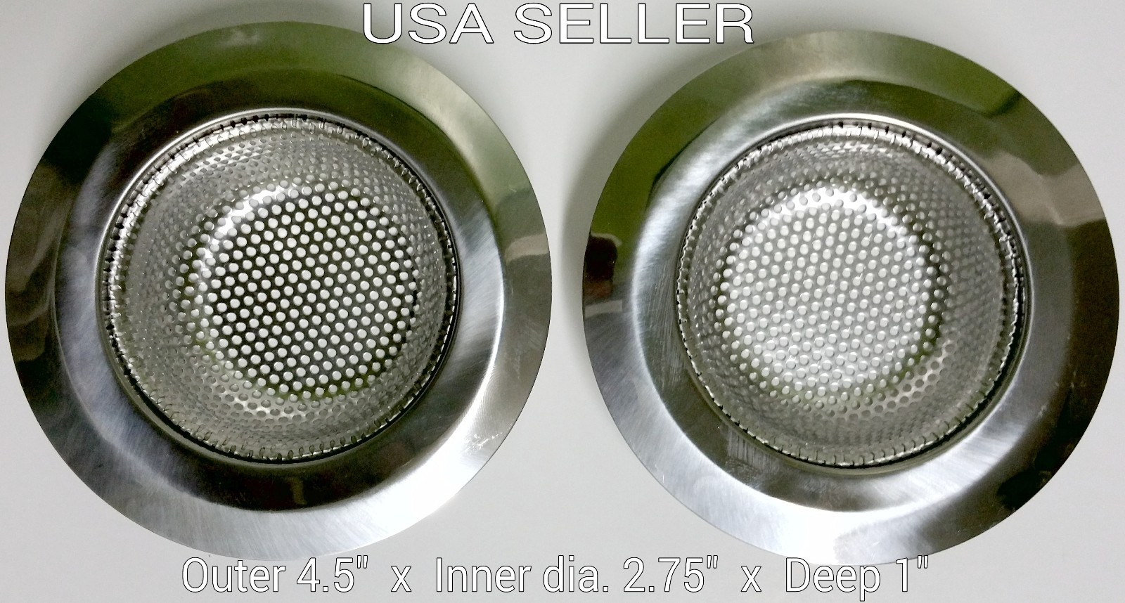 2 Pc Steel Sink Strainers Kitchen Sink Heavy Duty 4.5" Outer 2.75" Inner 1" Deep