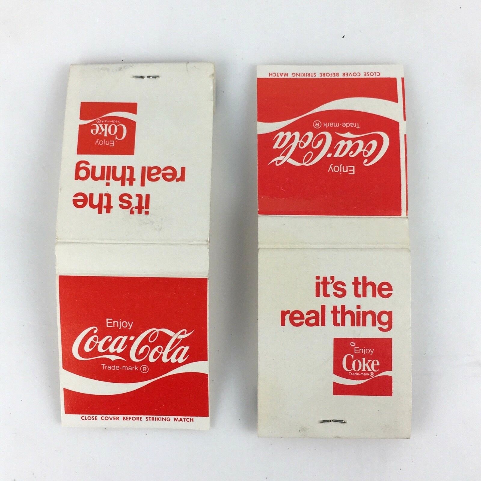 Lot 2 COCA COLA Matchbook Covers Coke Coca-Cola Real Thing Vintage Man Gift