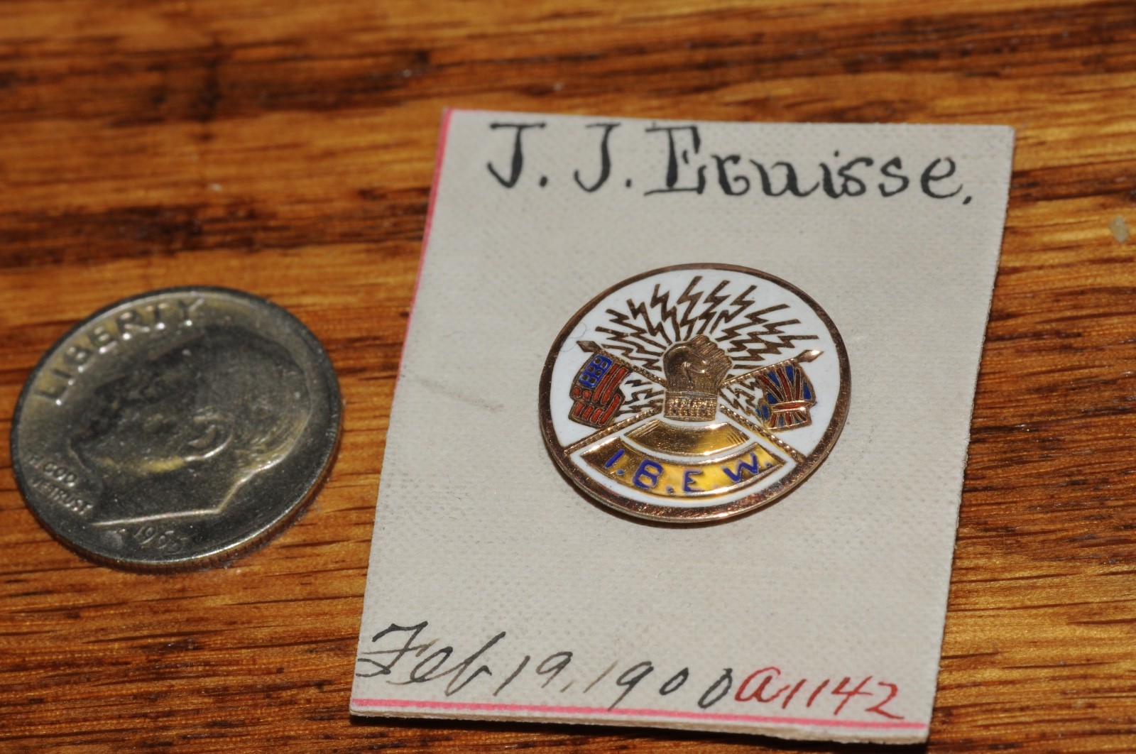 I.B.E.W. Fraternal Organization Lapel Pin Gold Filled 1900 Historical NOS