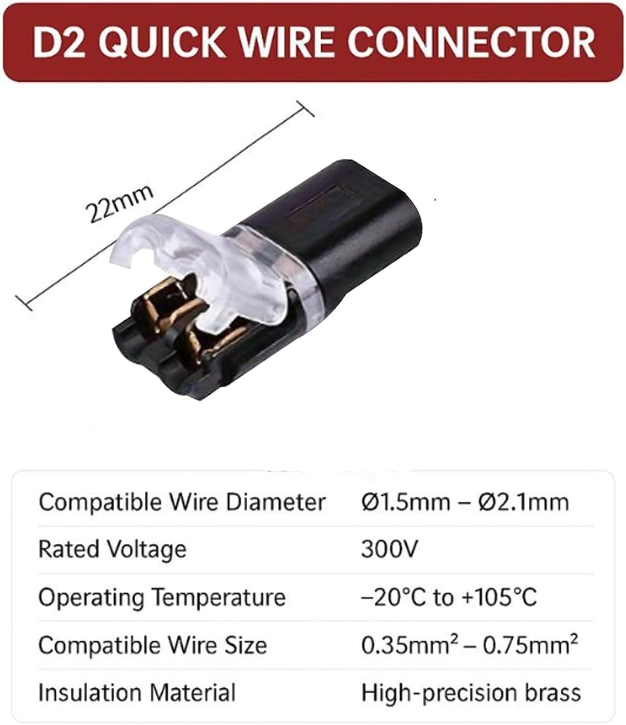 50 Double-Wire Plug-in Connector w/ Locking Buckle Quick-Clip Fasteners AWG18-22