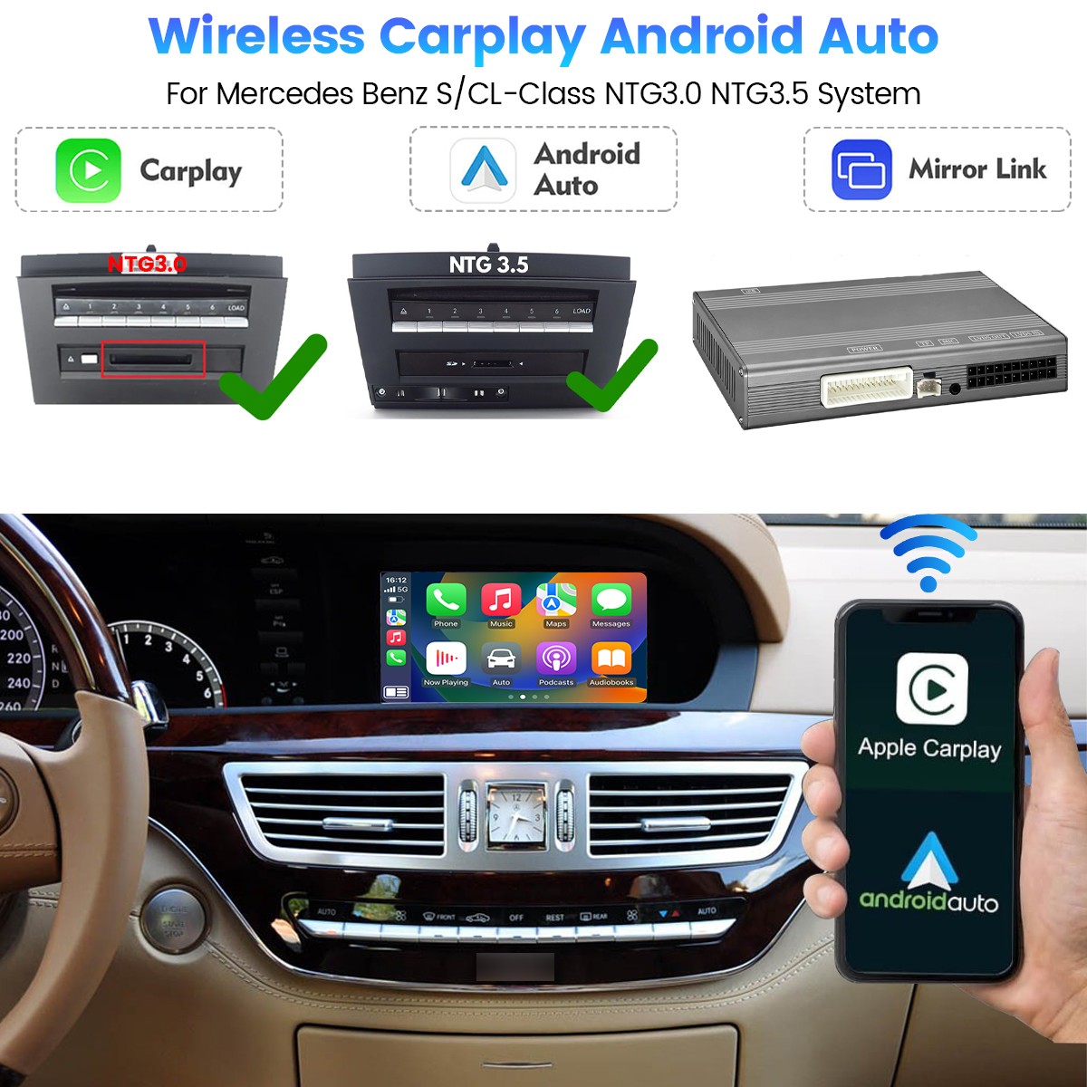 Wireless Carplay Android Auto For Mercedes Benz S-Class W221 W216 NTG3.0 NTG3.5