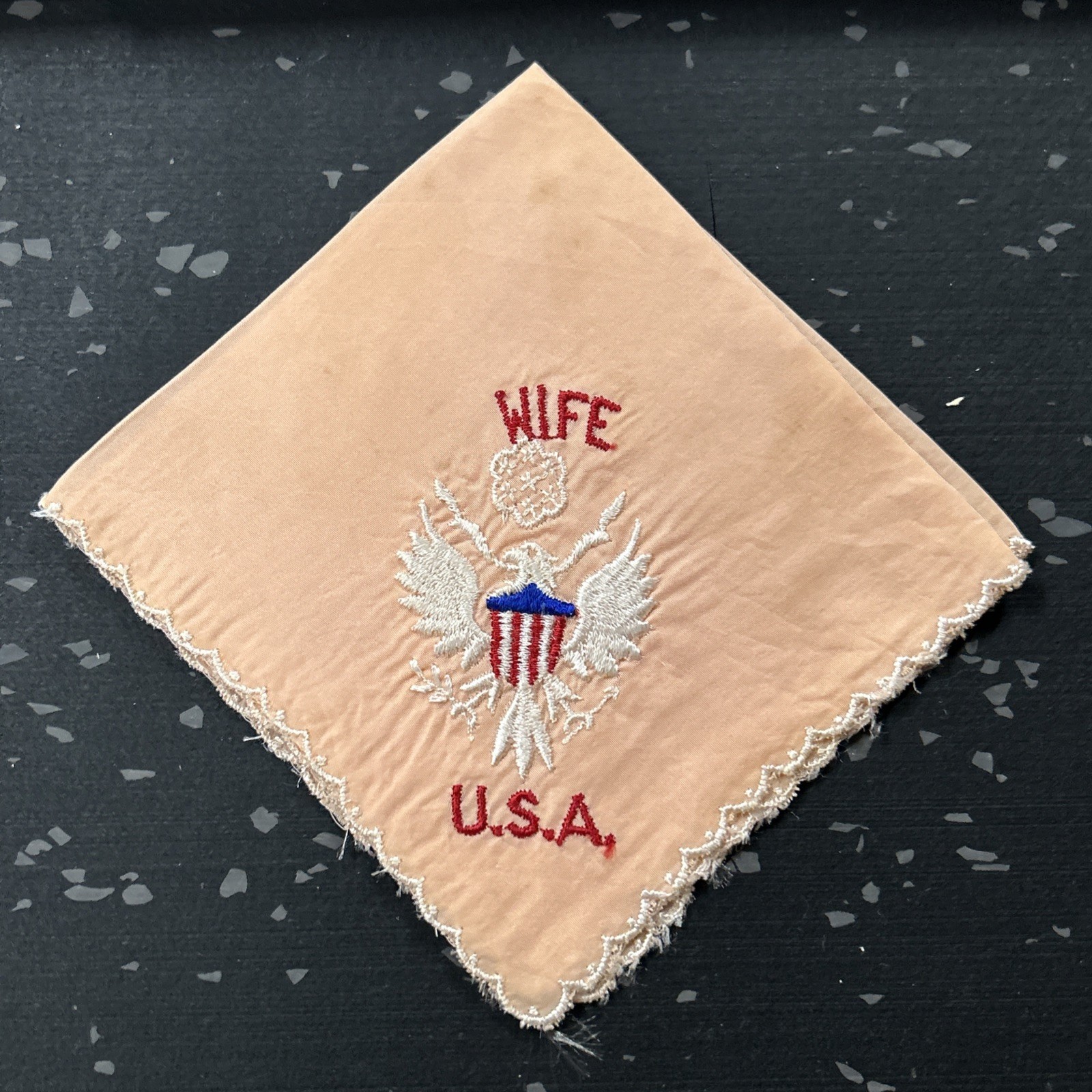 WWII U.S. Army Victory Scarf & Handkerchief Sister Wife Cameo Box Embroidered