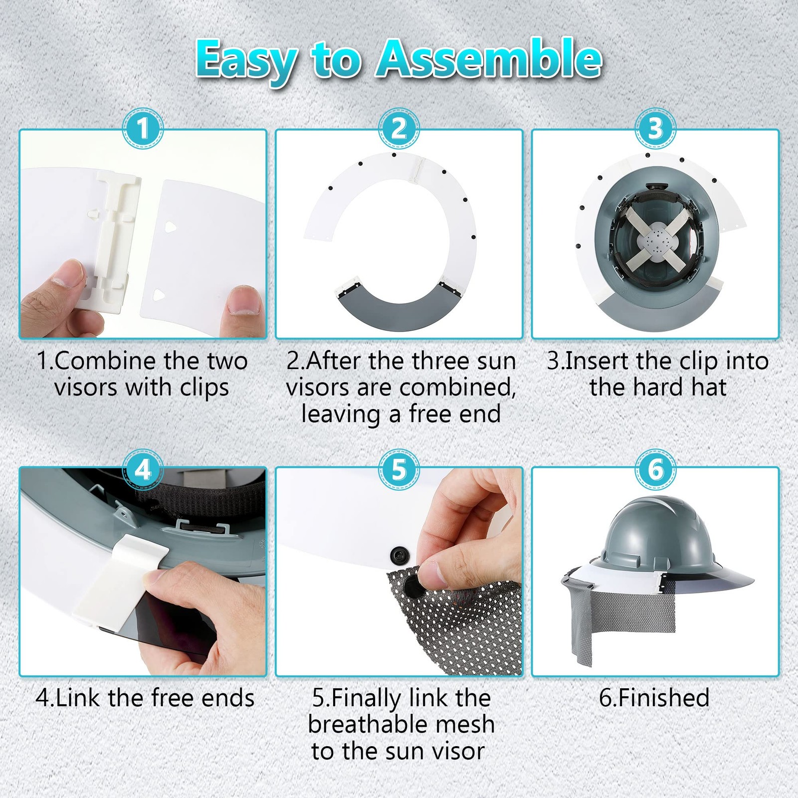 Feekoon Reusable Hard Hat Visor, with Neck Protector Medium, white, black