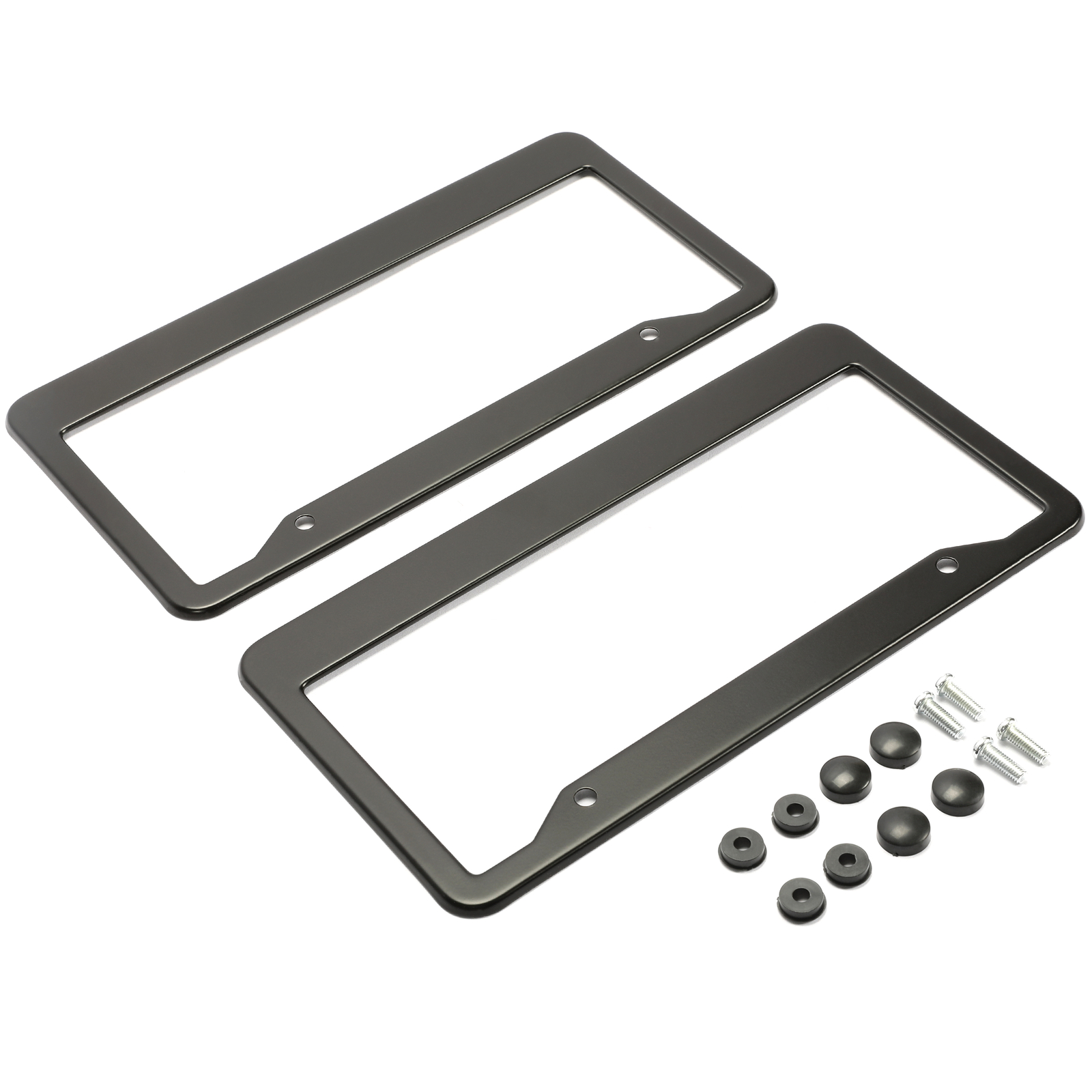 Stainless Steel Universal Black License Plate Frame Tag Cover Screw Caps 2PCS
