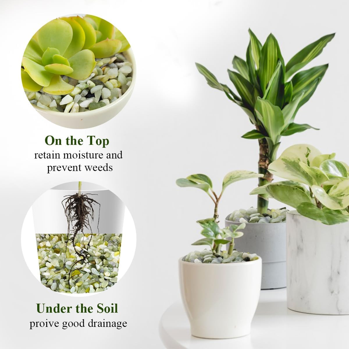 Jade Pebbles for Indoor Plants,1/4 Inch (3-6 MM) Polished Green Pea Gravel Small