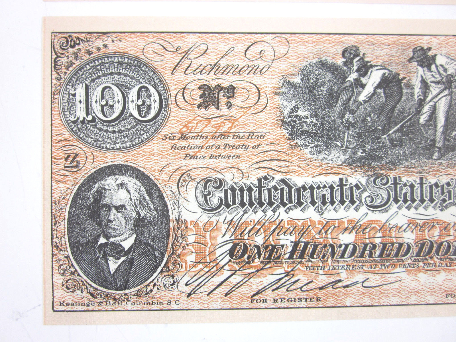 6 CONFEDERATE States $100 Dollar Bill Paper Money Note CIVIL WAR CSA FACSIMILE