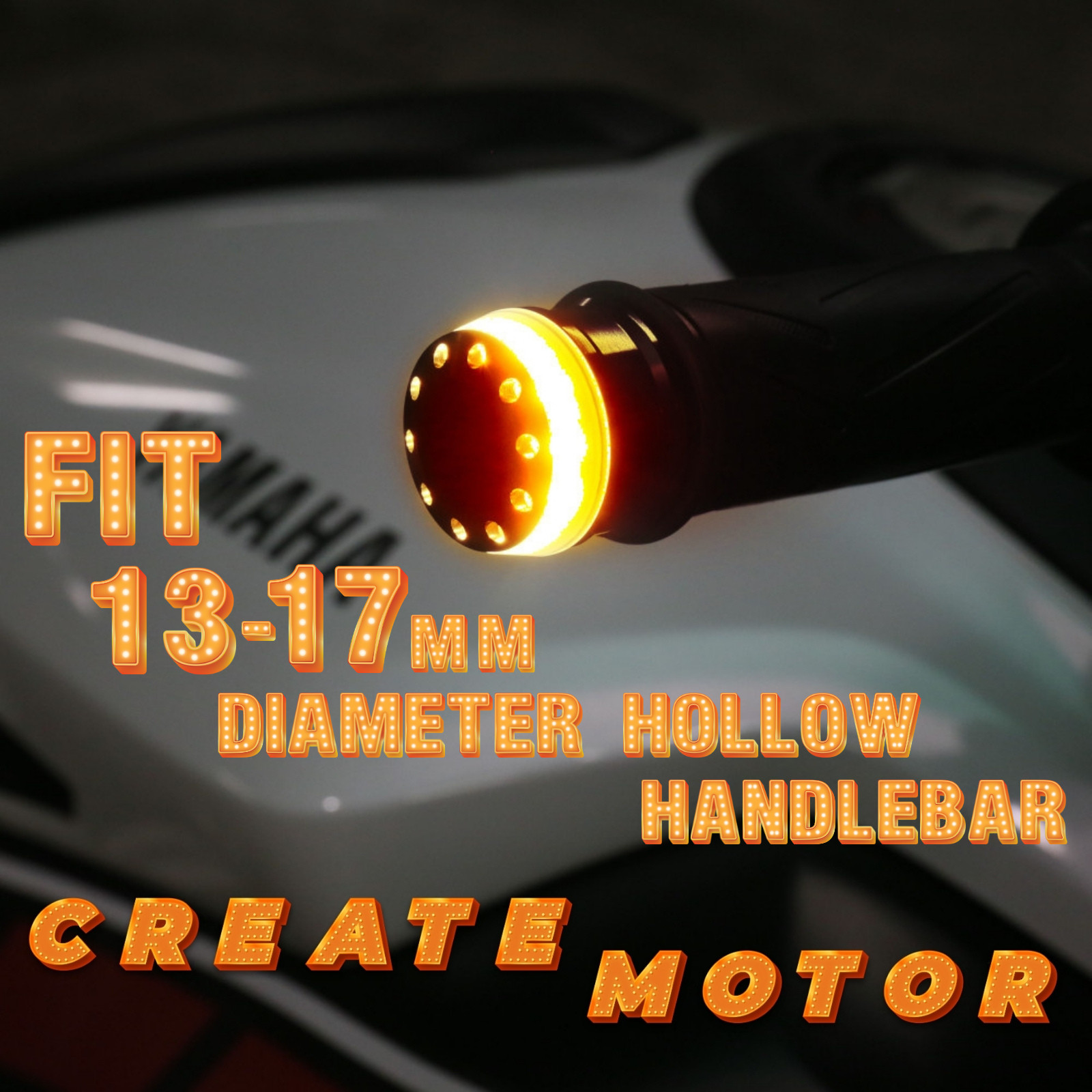 Motorcycle LED Bar End Lights | Amber Turn Signal Indicators | Black Finish