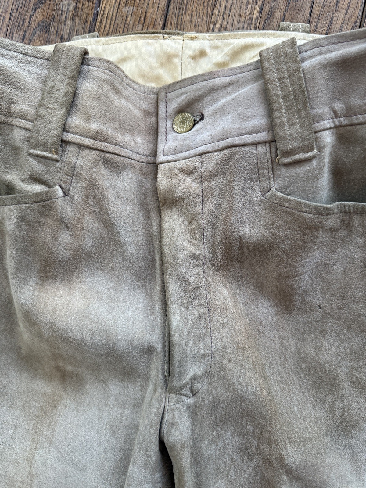 A Robert Lewis Idea Pants Suede Leather Vtg 70s Disco Hippy Flare Leg Mens 34 32