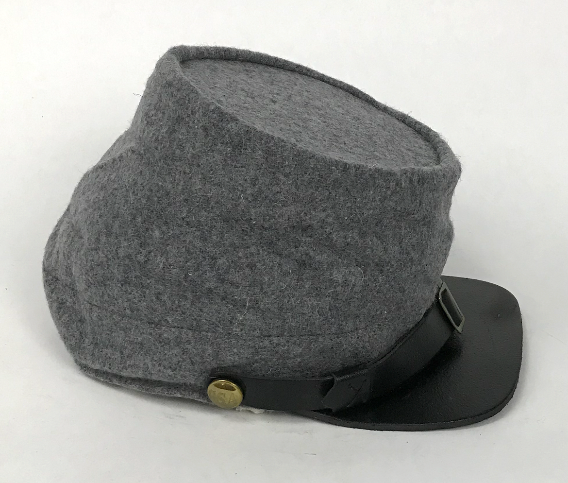 Confederate Civil War Kepi of Grey Wool with Leather Brim - Size Extra Small