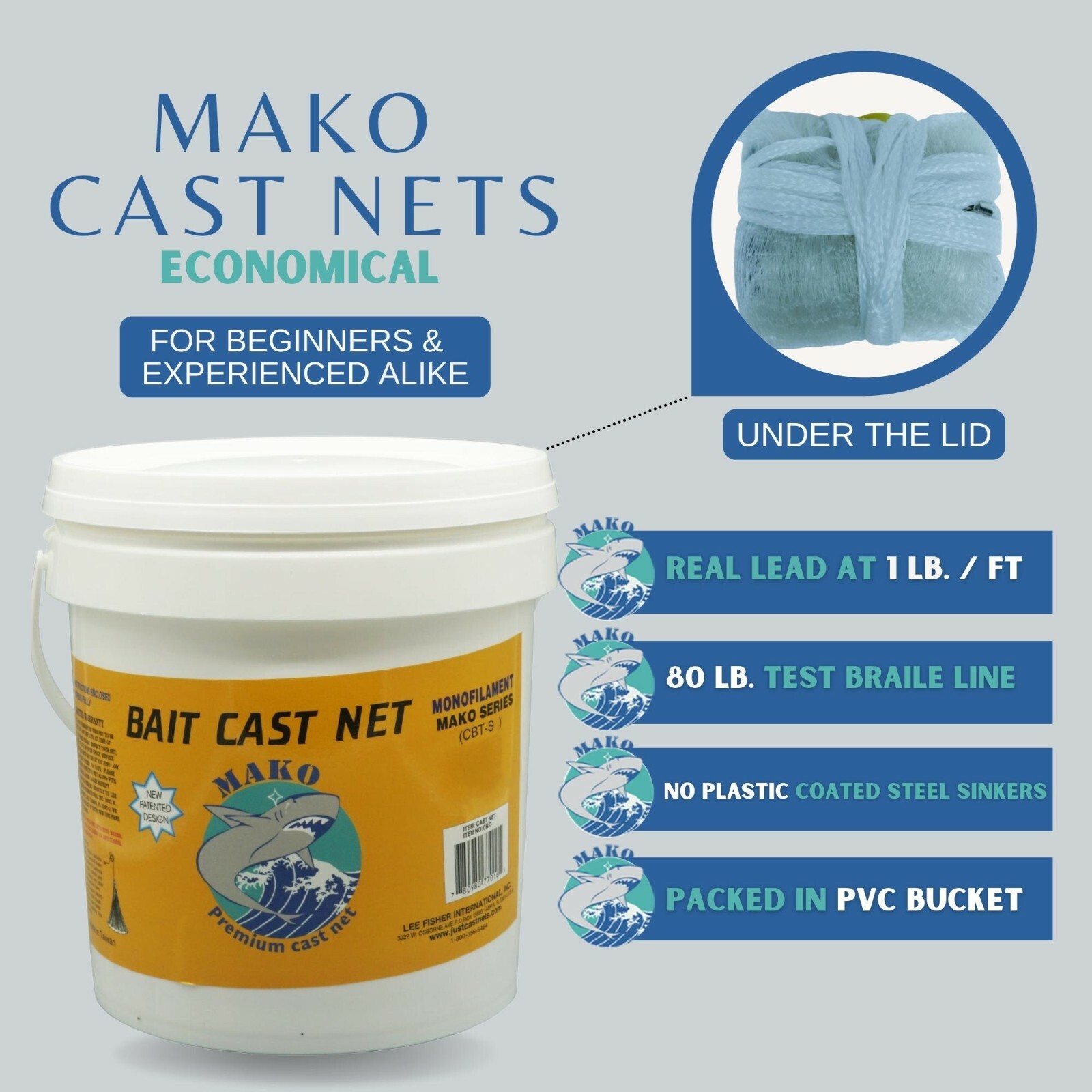 Mako Cast Net - 3/8" Sq. Bait Mesh **Free Speedy Shipping from Florida**