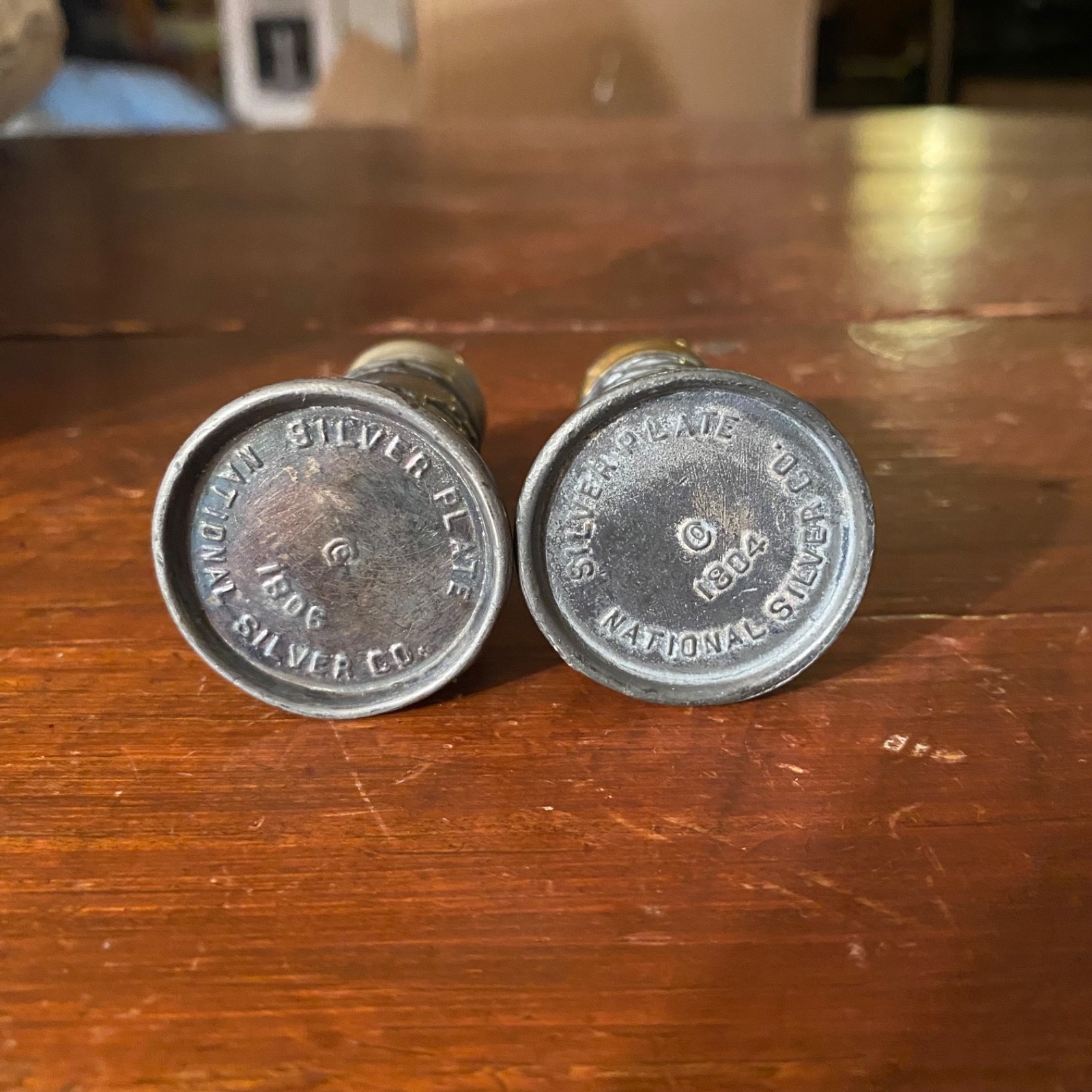 Antique Pair of National Silver Co Silverplate Bird Themed Salt & Papper Shakers