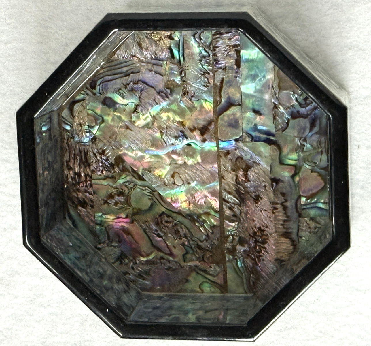 Floral ASIAN LACQUERED OCTAGON Trinket Jewelry BOX MOTHER OF PEARL INLAY