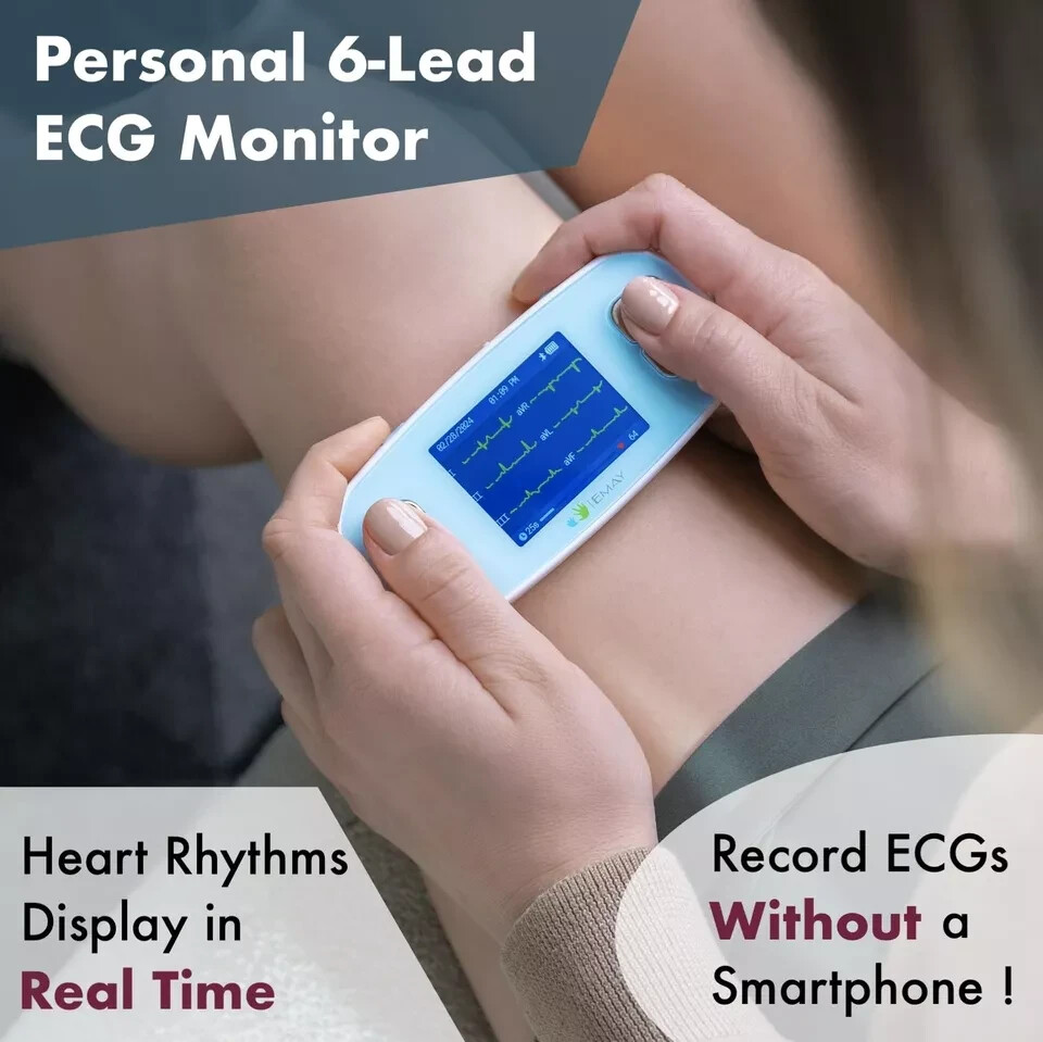 EMAY 6Leads Portable ECG Monitor Record ECG and Heart Rate in 6 Channels