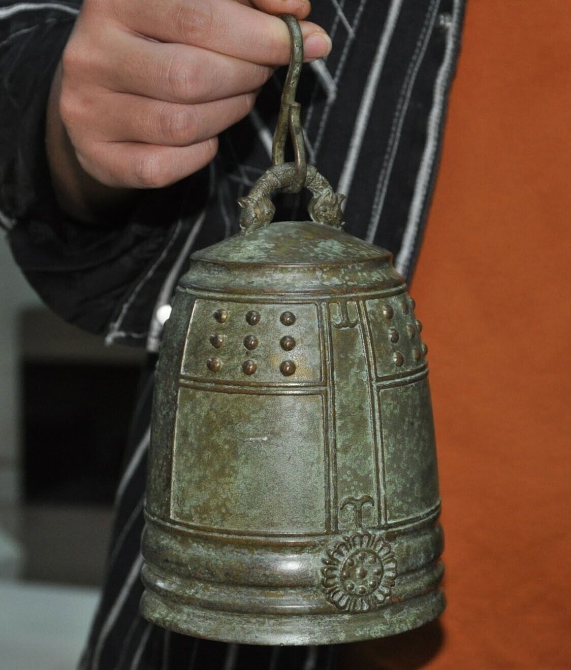 5.5" Chinese Buddhism temple bronze text Kwan-Yin GuanYin exorcism bell bell