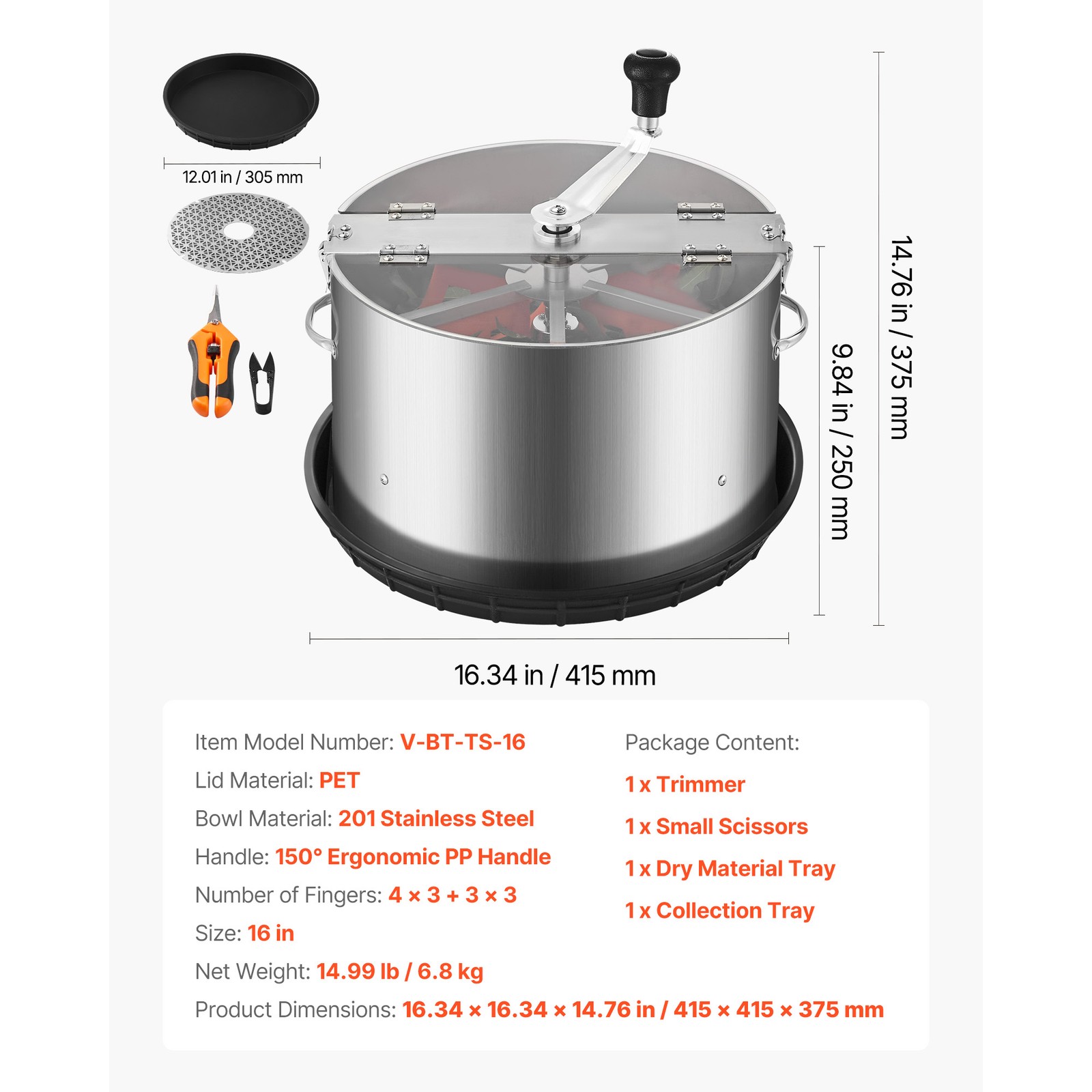 Uimoso 16 inch Manual Bud Leaf Trimmer Hydroponic Plant Trimming Machine Steel