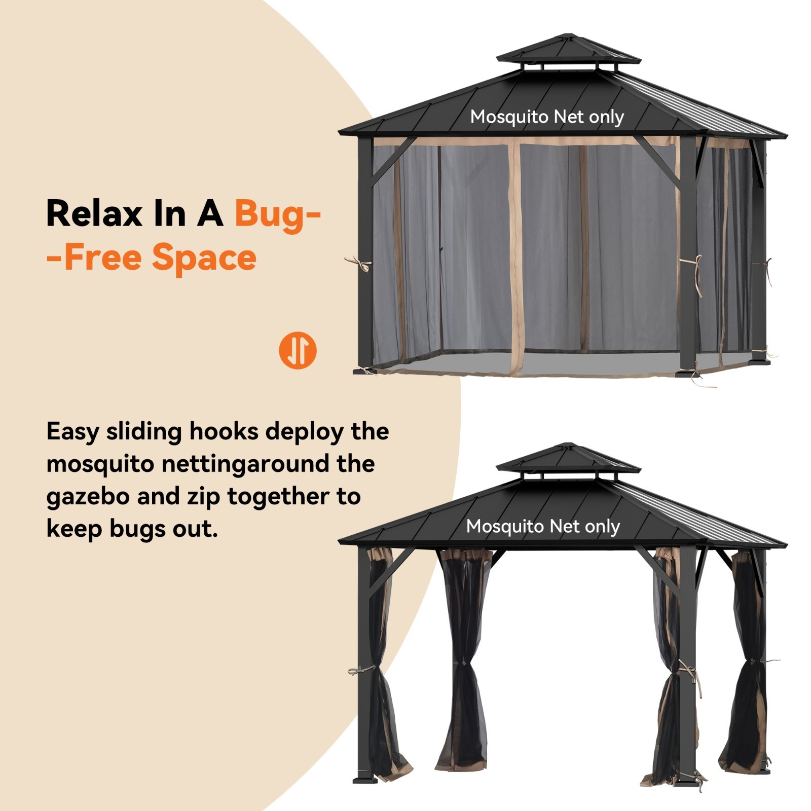 Universal Gazebo Mosquito Netting Replacement 4/6-Panel Sidewalls for Patio