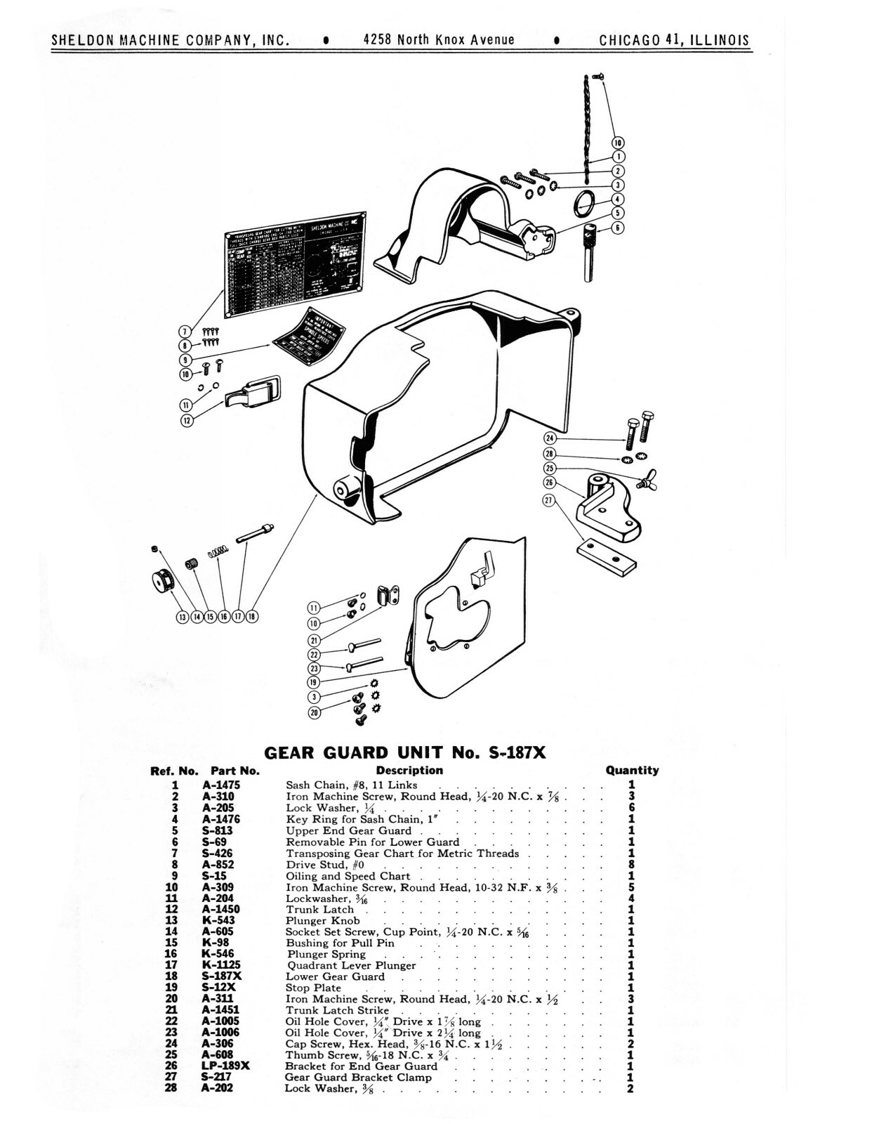 Sheldon 11" Lathe Models S-56 & KS Replacement Parts List Manual #1208
