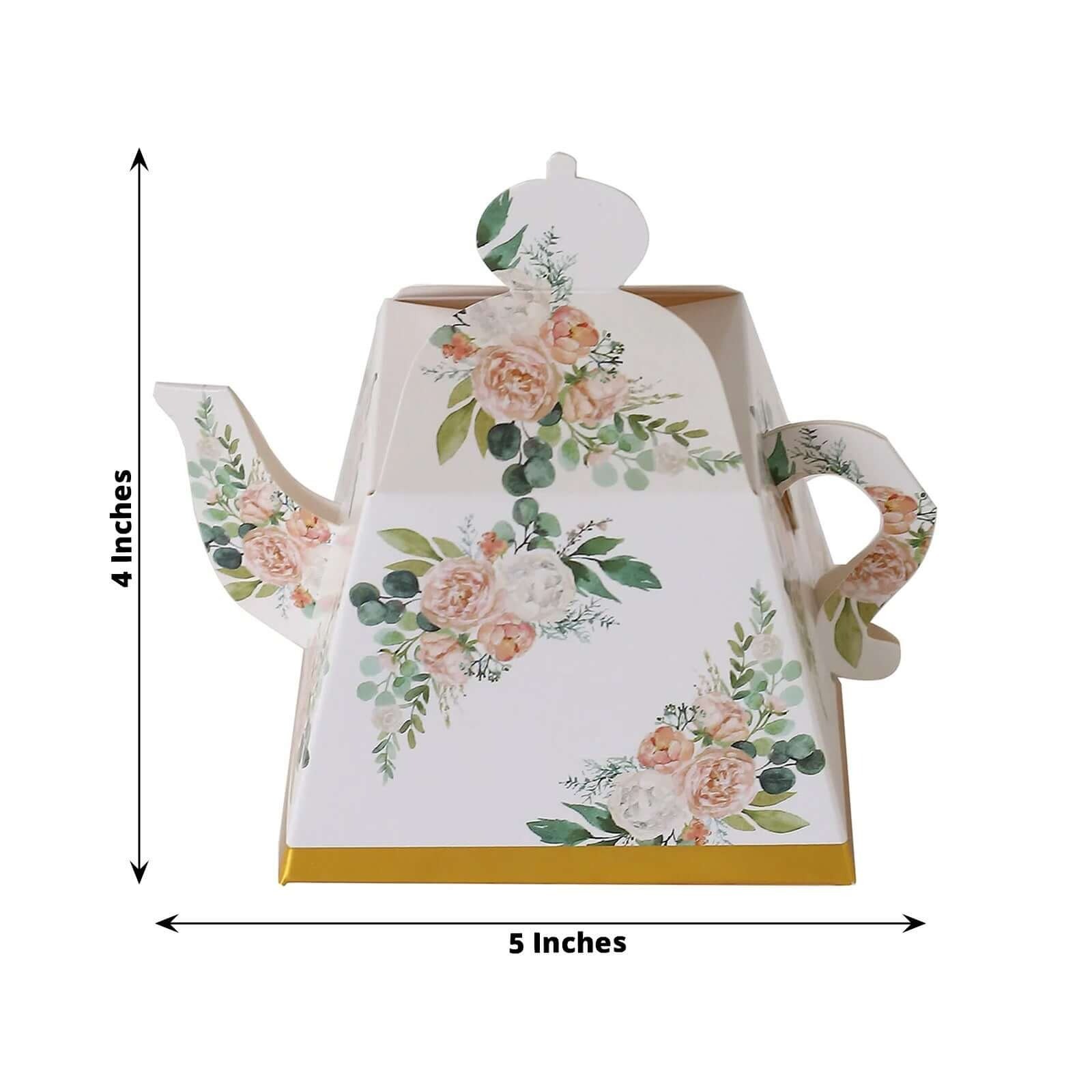GOLD 25 Mini Teapot 4" Wedding FAVOR BOXES Floral Print Party Event Decorations