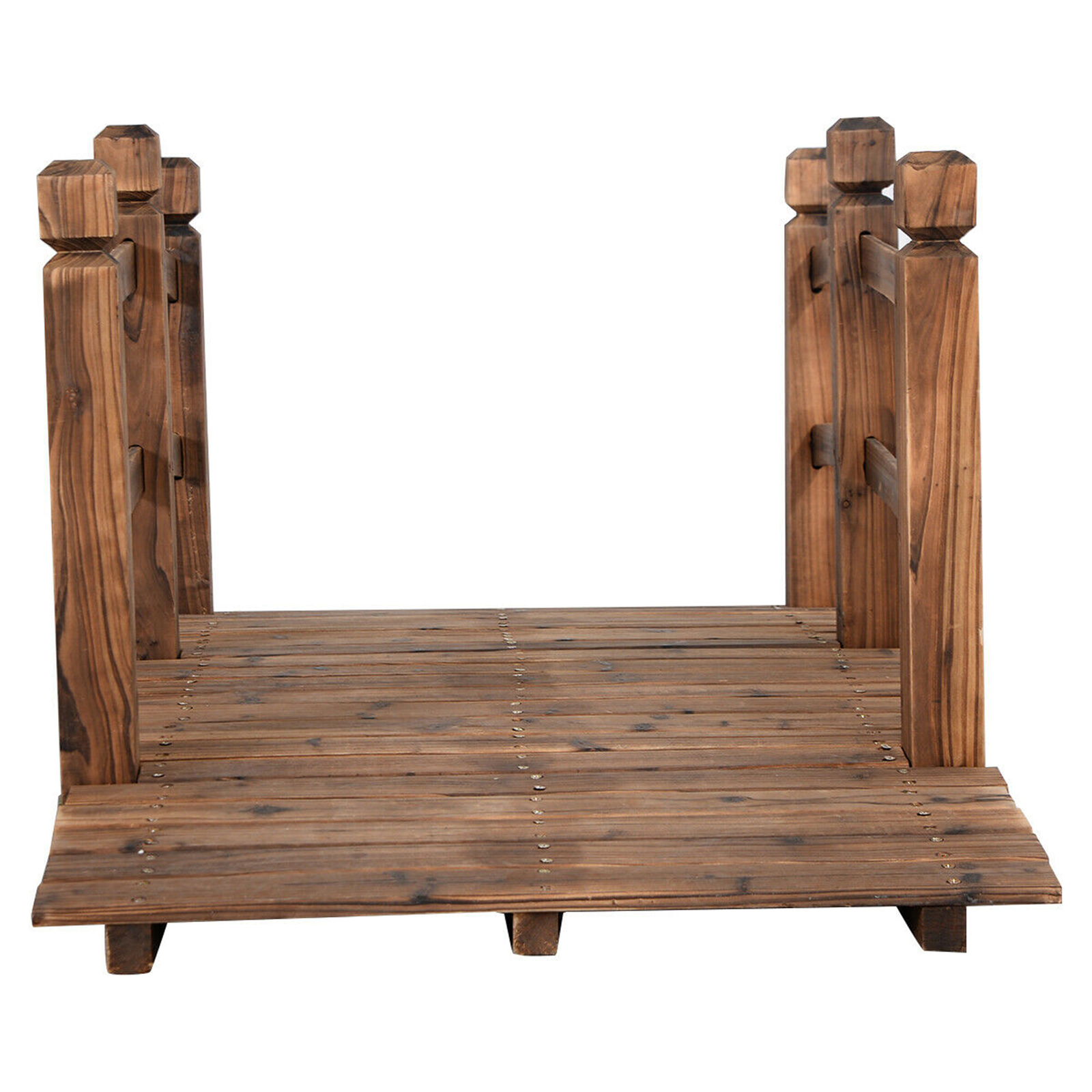 5Ft Garden Wooden Bridge Decoration Backyard Pond w/ Safety Rails Brown