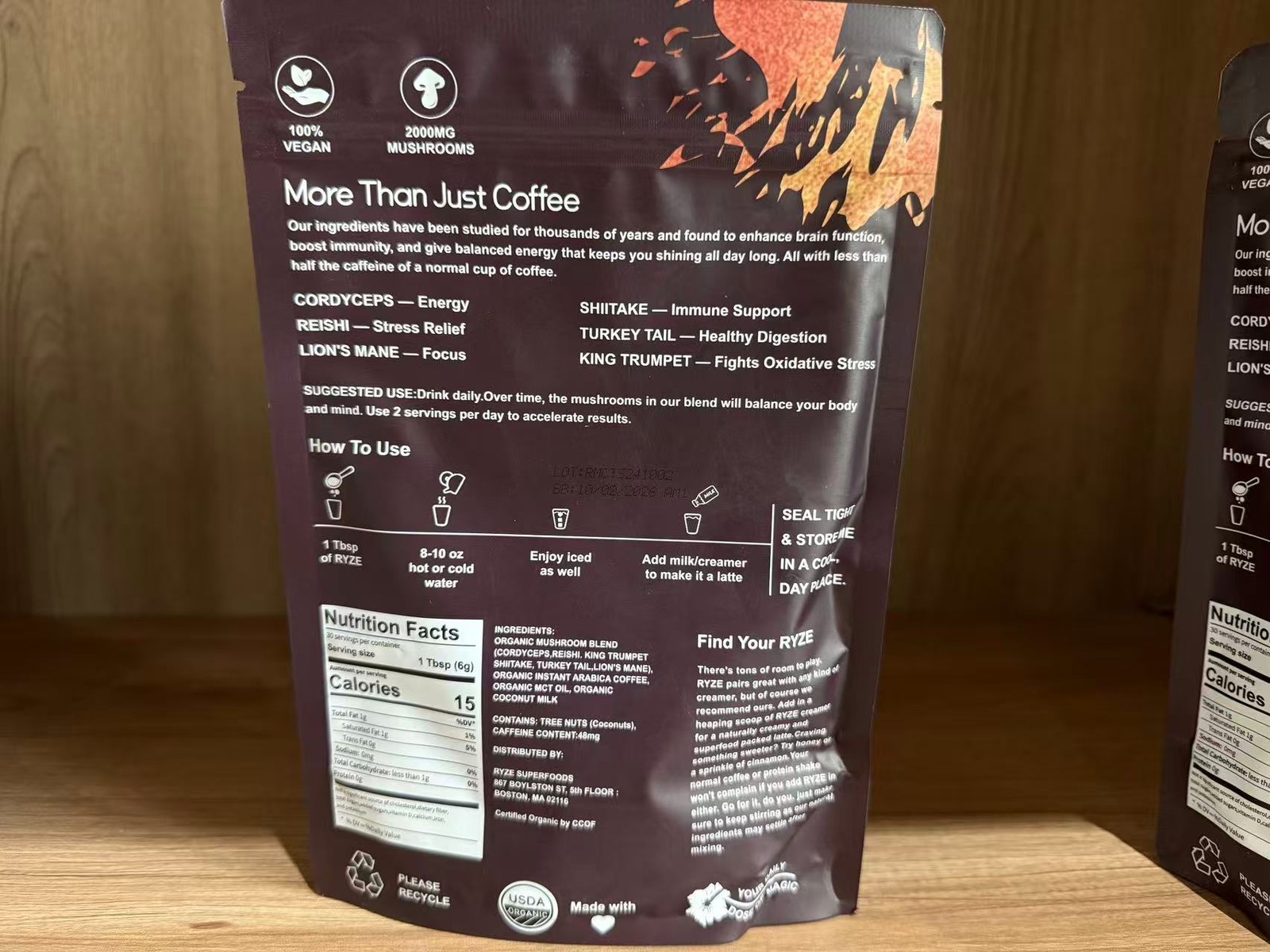 3-PCS RYZE Mushroom Coffee | 6 Adaptogens, MCT Oil, Instant Coffee