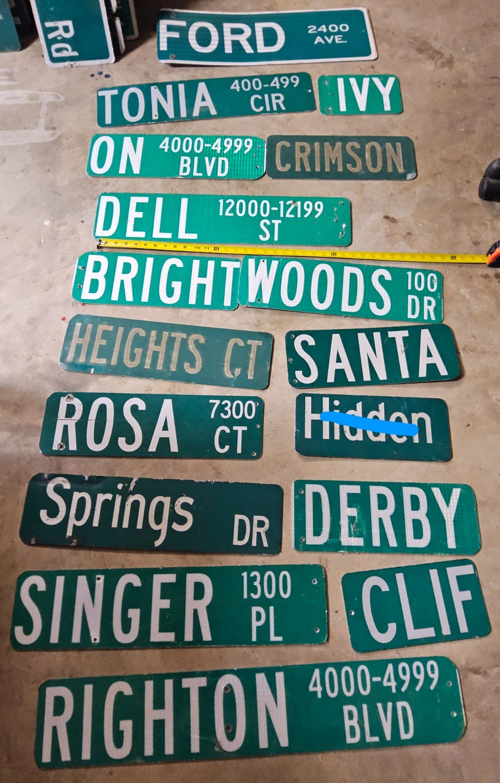 Street name signs. Miscellaneous Sizes. Pick one
