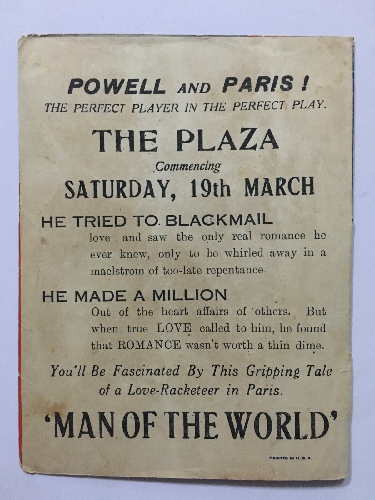 1931 Hollywood Movie Herald MAN OF THE WORLD - William Powell, Carole Lombard