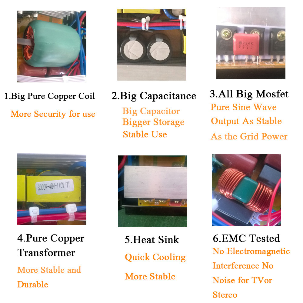 Pure Sine Wave Power Inverter 2000W 48V DC to 120V AC 60Hz LCD Display US