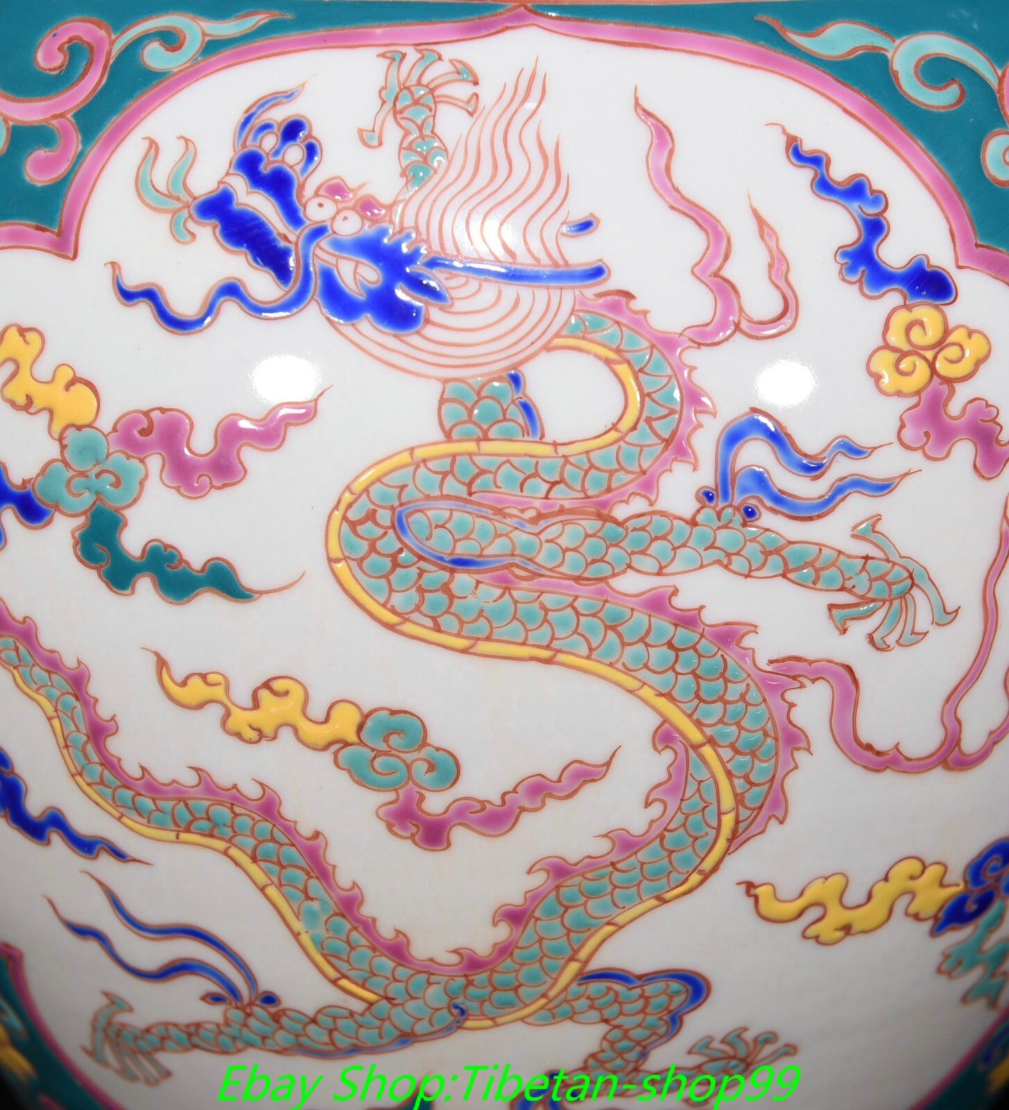 11.4''Ming Xuande Marked Wucai Porcelain Gilt Dragon Loong Flower Bottle Vase