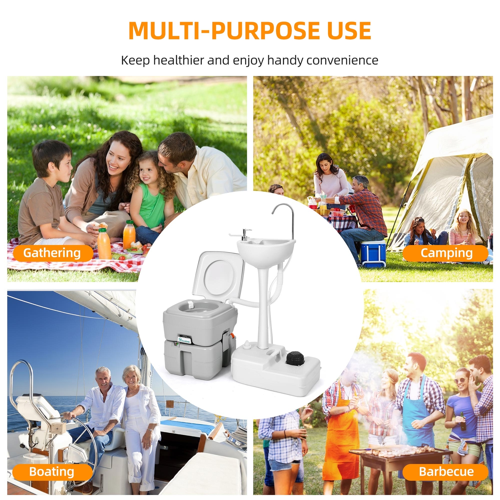 Portable Wash Sink Camping Hand Basin Stand with 5.3 Gallon 17 L Flush Toilet