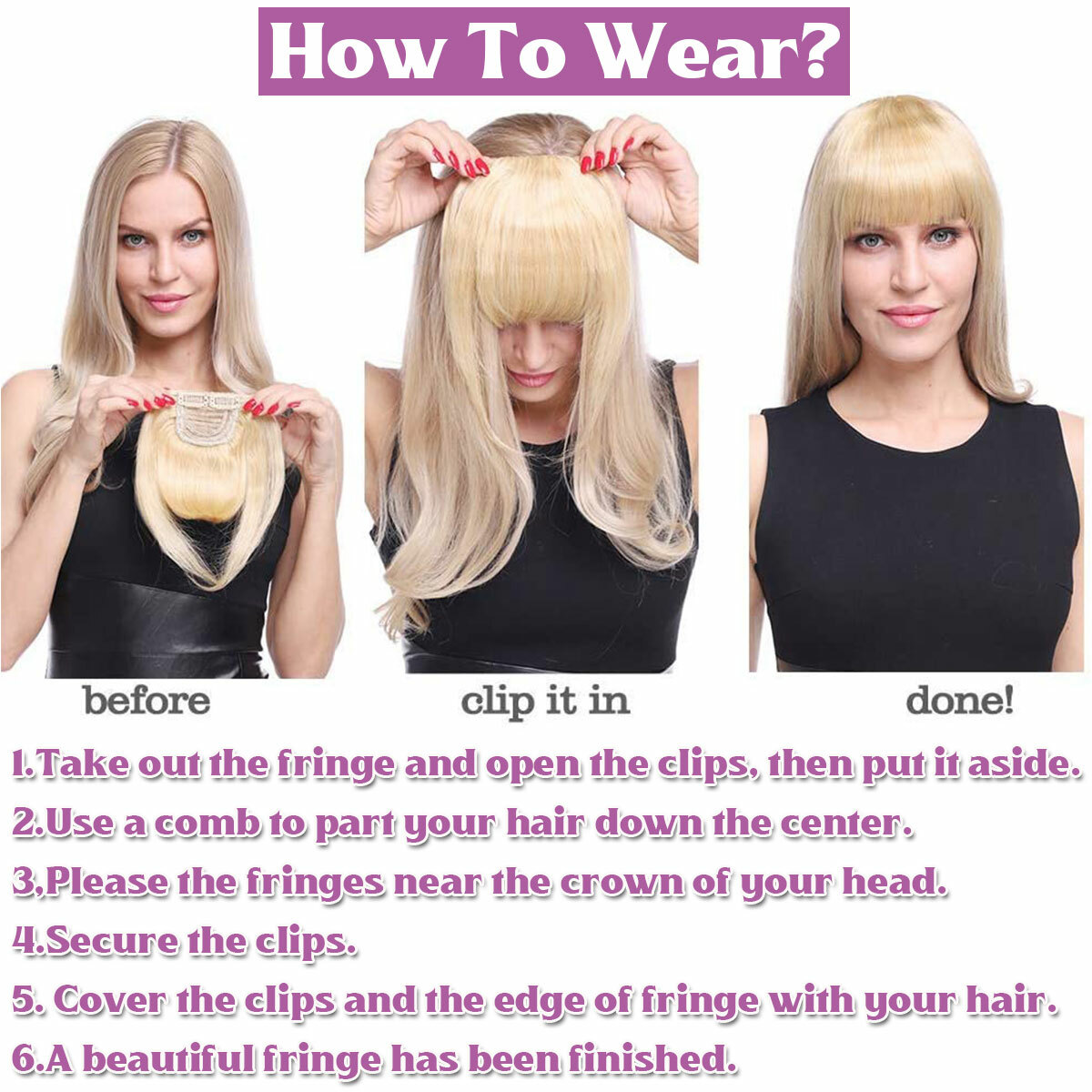 Clip In 100% Remy Air Thick Fringe Bangs Human Hair Extensions Hairpiece Topper