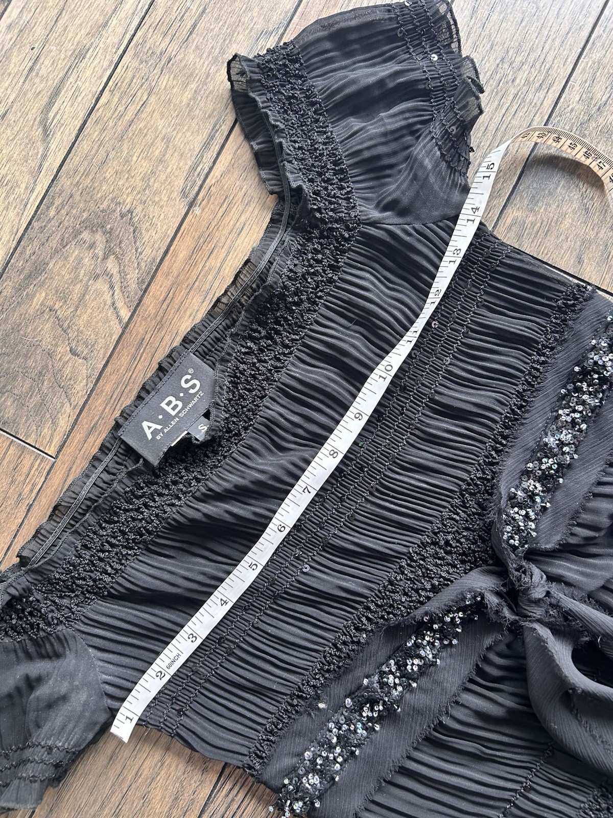 ABS Allen Schwartz Black Sheer Small Vintage Dress With Belt