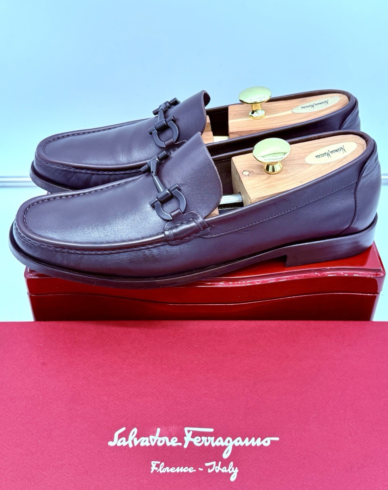 Ferragamo Mens Brown Loafers 10 Gancini Horse Bit Leather Luxe Shoes