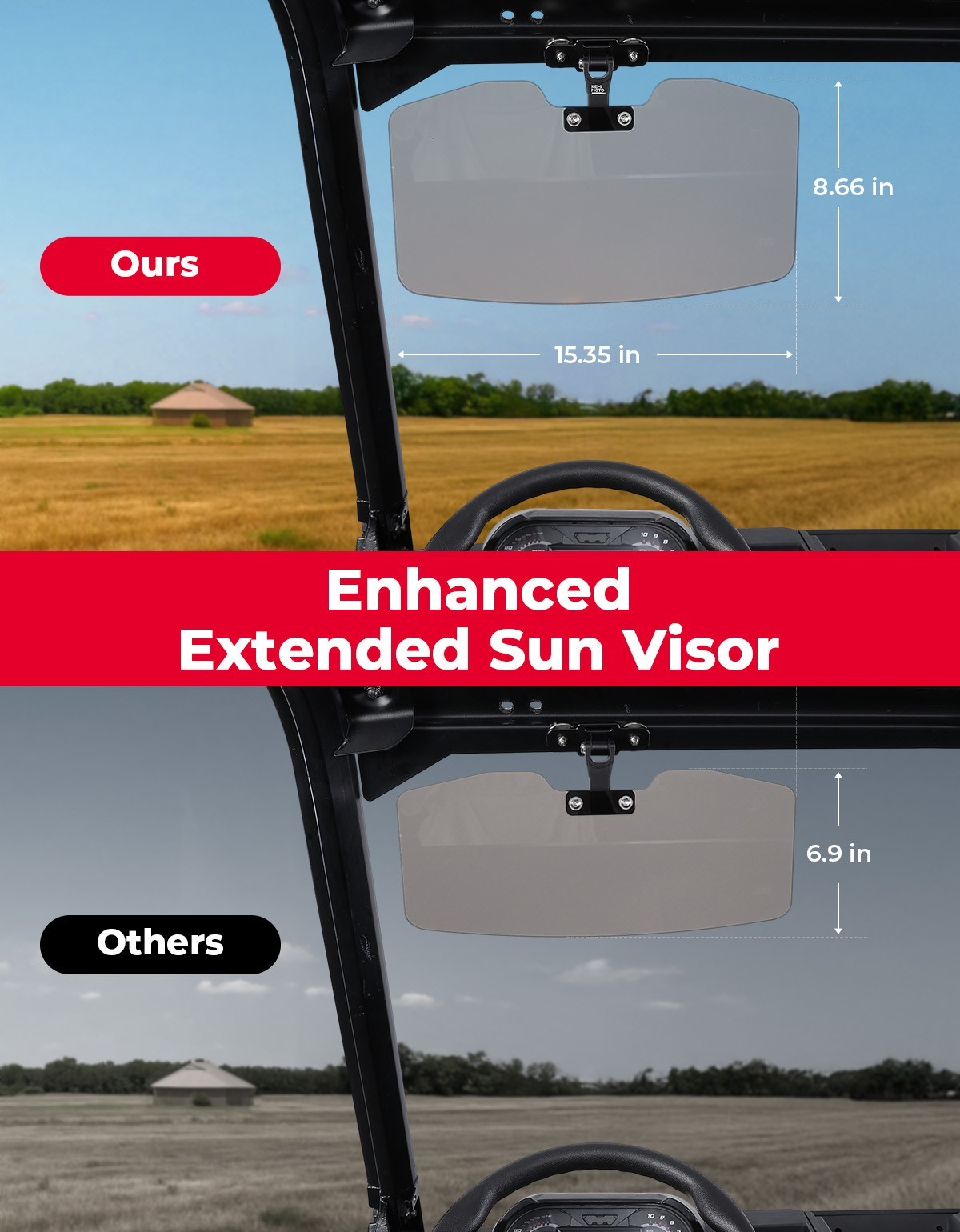 Pro-Fit Magnetic Sun Visor Tinted Sun Shade for Polaris Ranger Can-Am Defender