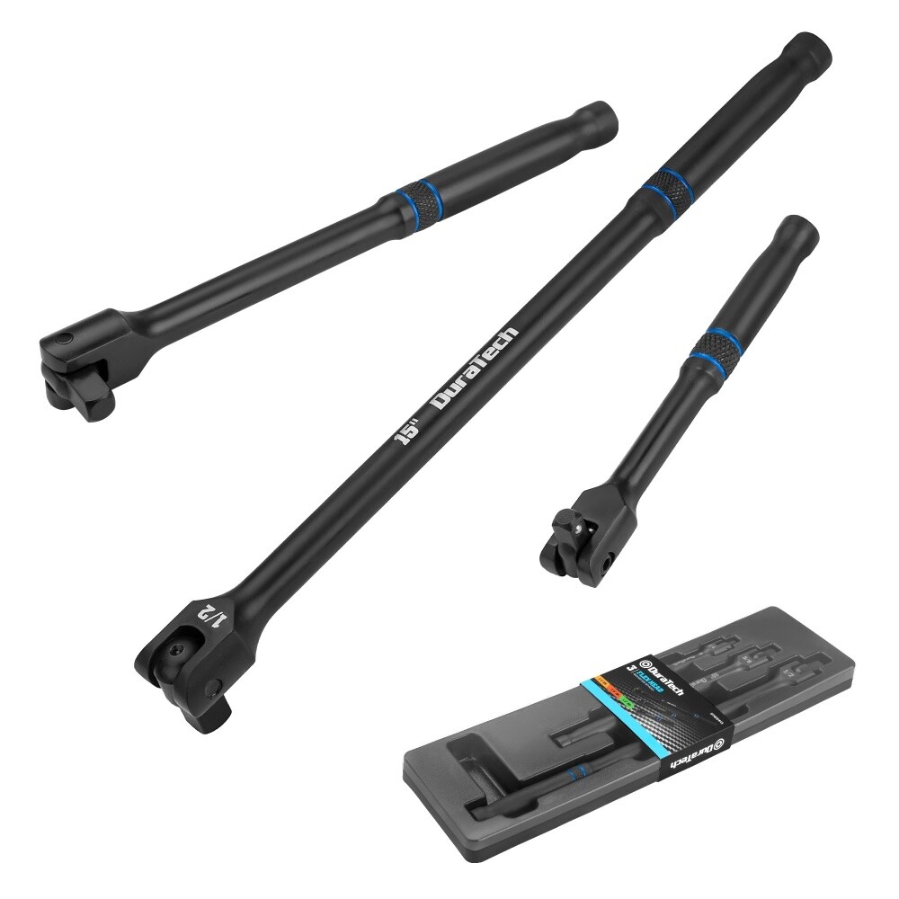 DURATECH 3PCS 6" 10” 15" Breaker Bar Set 1/4" 3/8" 1/2" Drive 180°Rotatable Head