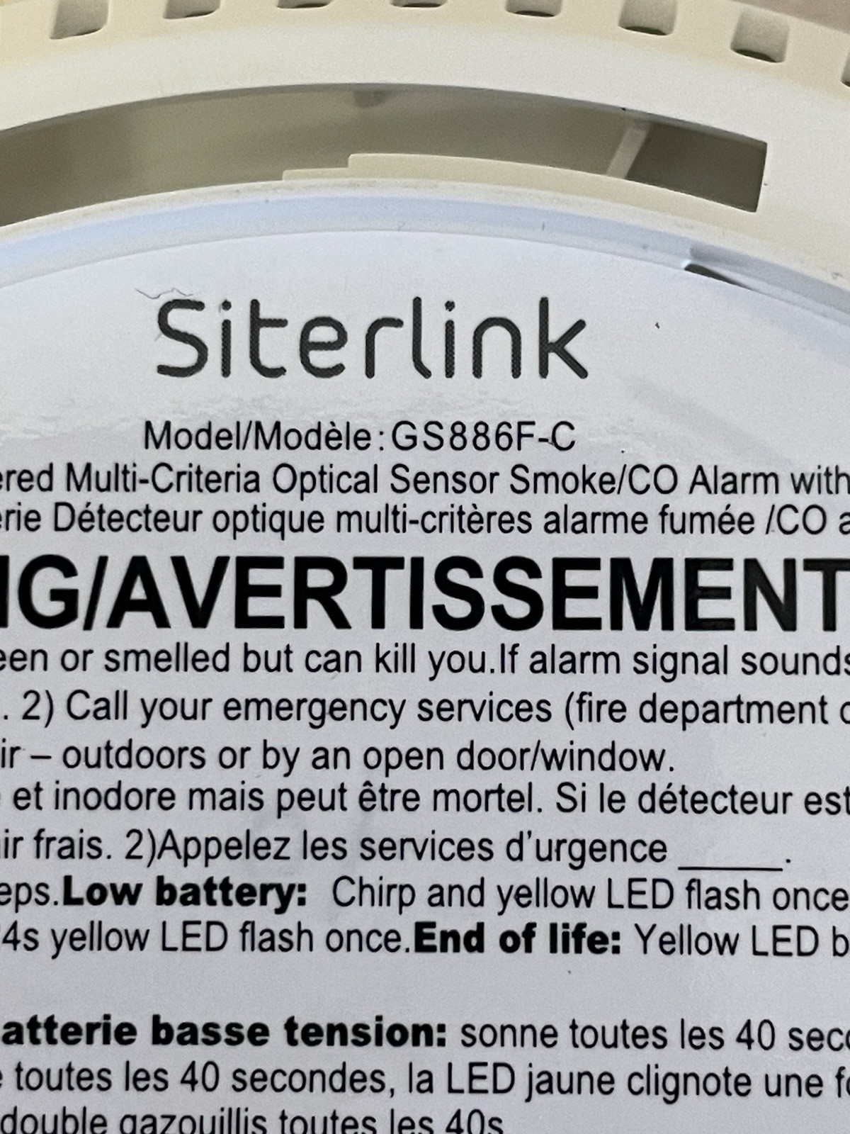 Siterlink ‎GS886F-C White 6pk Hardwired Interconnected Smoke Carbon Monox ALARM